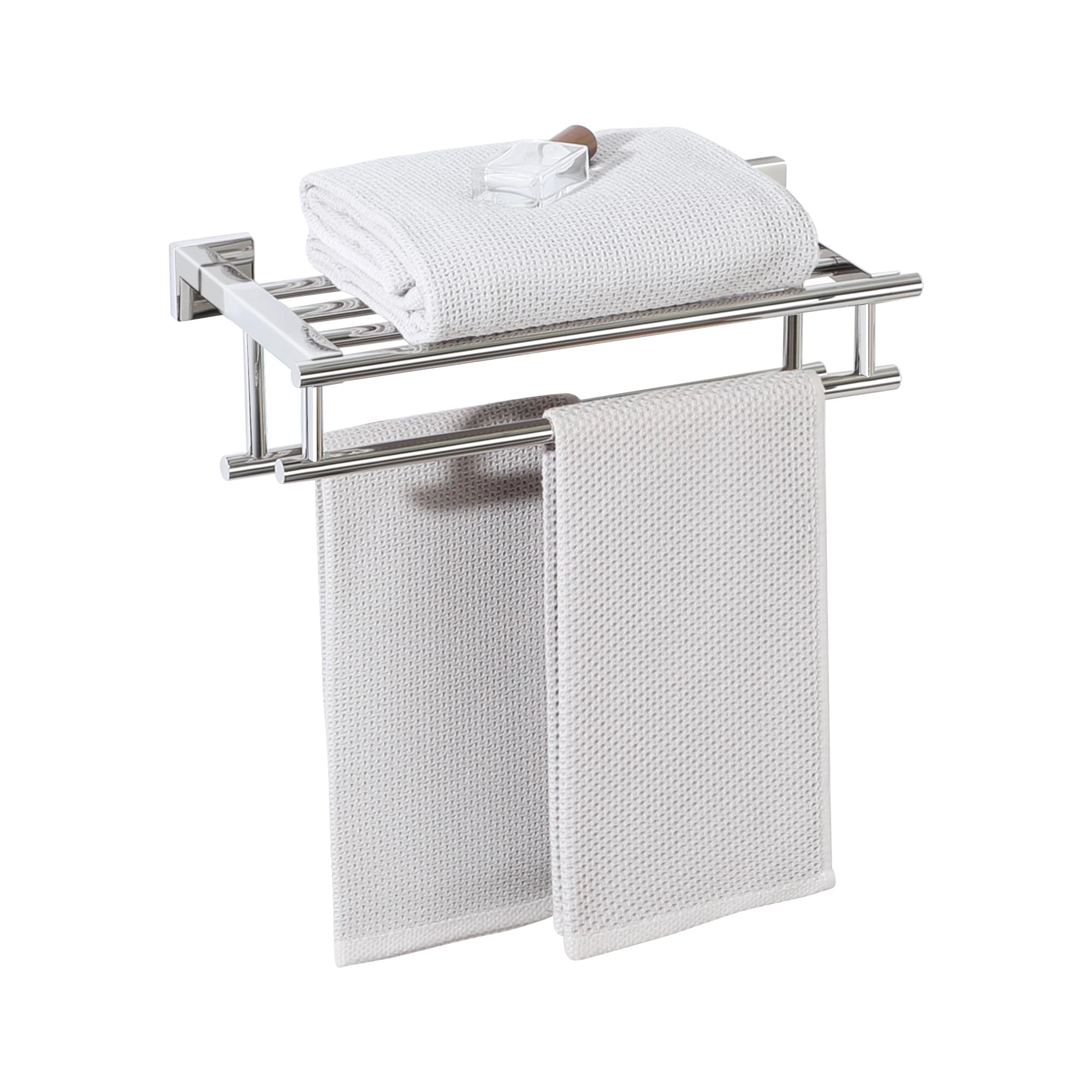 16 Inch SUS 304 Stainless Steel Wall Mount Towel Holder - Double Towel Bars Bathroom Organizer with Chrome Finish | Space Saving Towel Rack for Small Bathrooms, Laundry Rooms & Powder Rooms