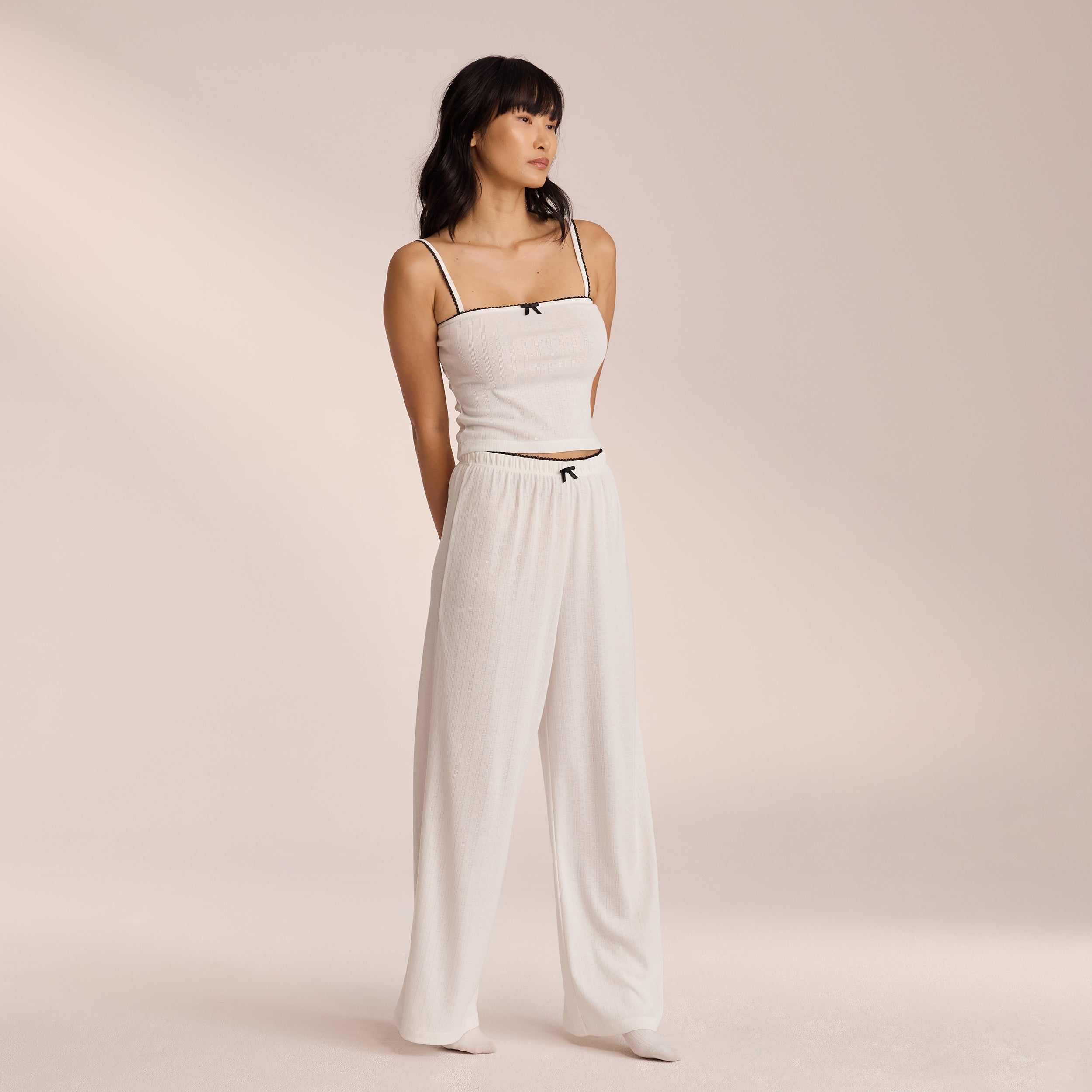 Pointelle Pajama Pants for Women - Soft & Comfortable White Sleepwear for Lounge & Nighttime Relaxation