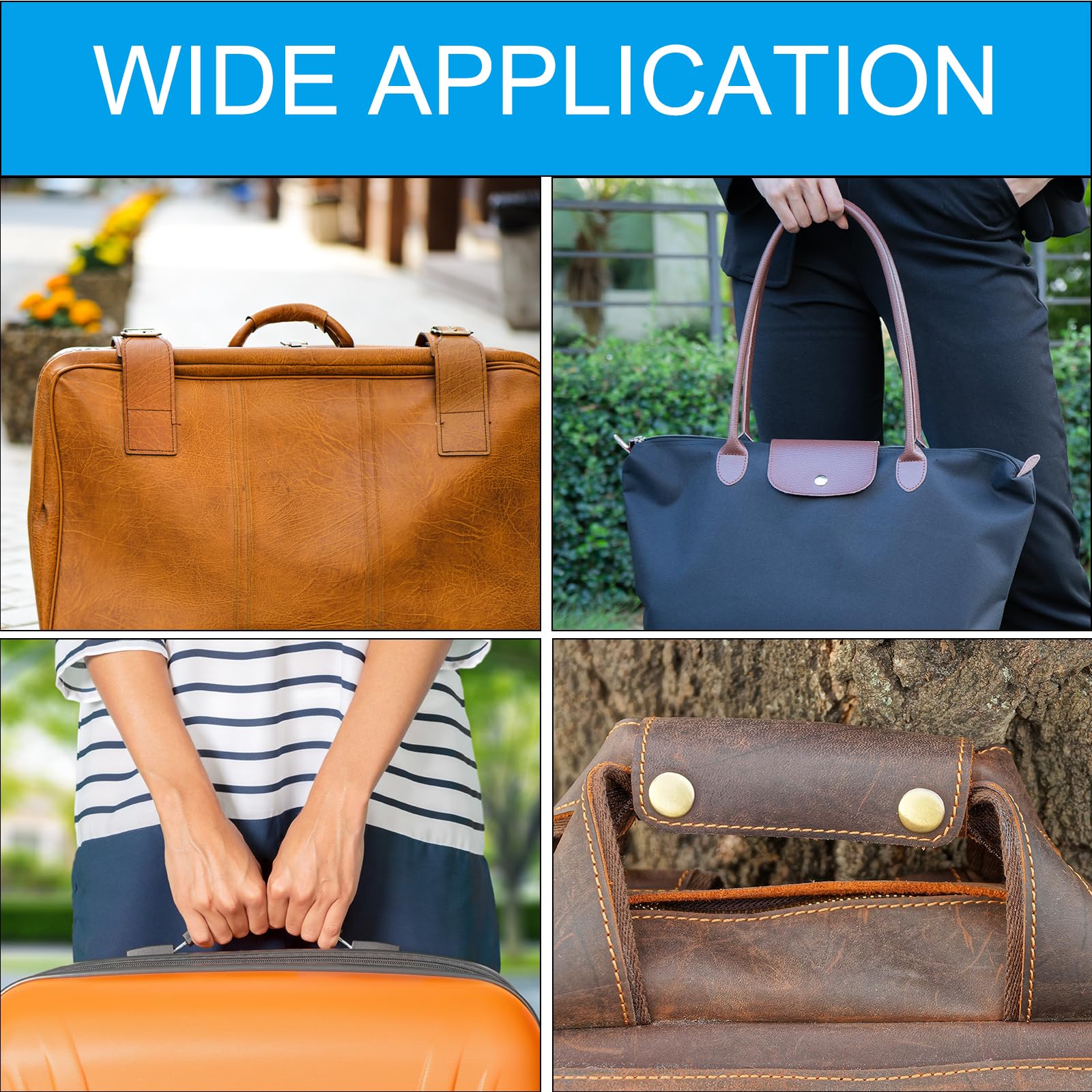 uxcell 4Pcs PU Leather Handbag Handle Covers - Luggage Grip Protector for Suitcases & Shopping Bags (13x10cm, Dark Brown/Black) - Comfortable & Durable Travel Accessories for Business Trips & Daily Commute