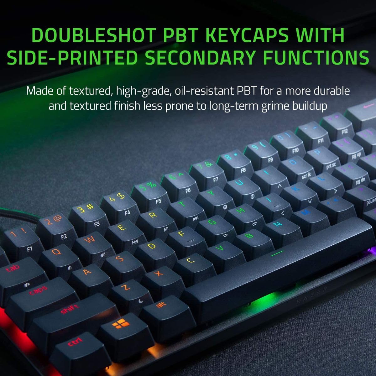 Razer Huntsman Mini 60% Compact Gaming Keyboard - Purple Opto-Mechanical Clicky Switches, PBT Keycaps, Detachable USB-C Cable (AZERTY Layout, Black) - Perfect for Esports, Streaming & Office Work