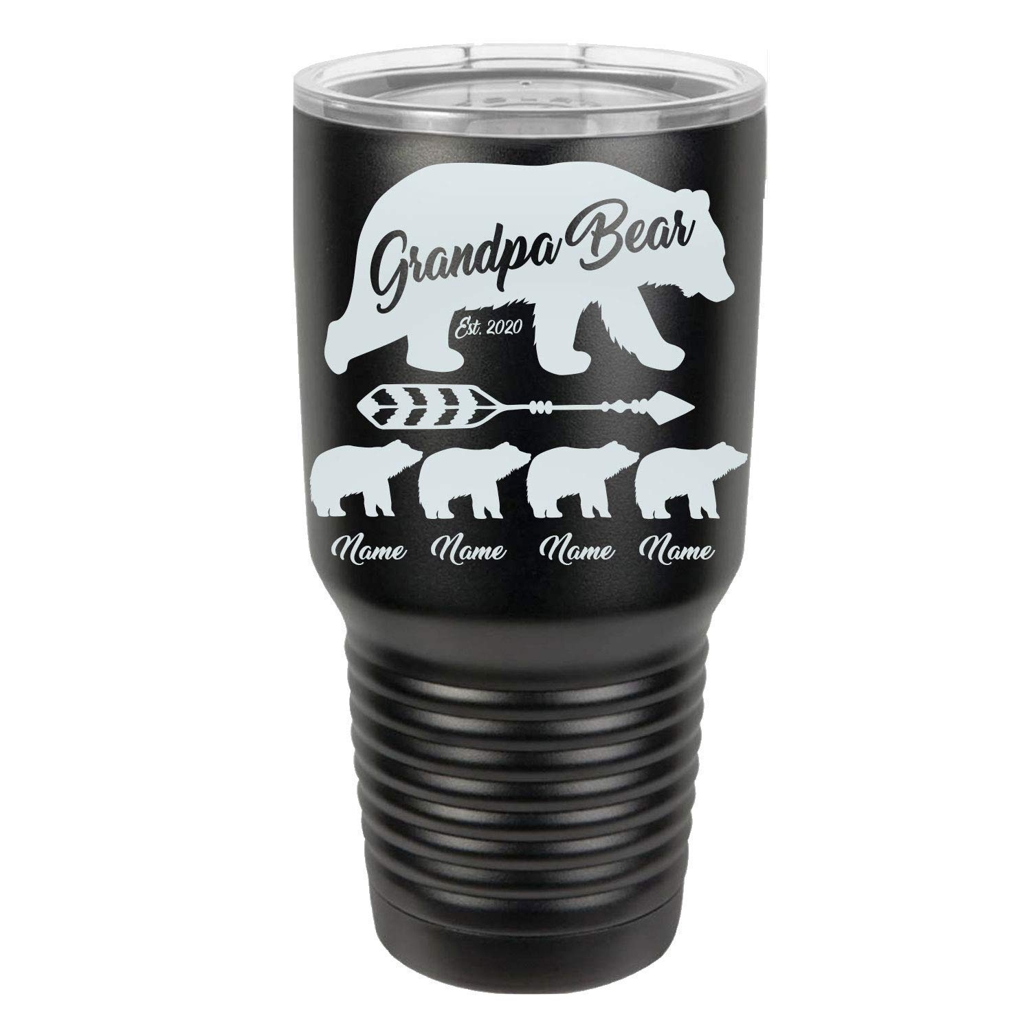 20oz & 30oz Personalized Grandpa Bear with Cubs Engraved Stainless Steel Travel Tumbler - Perfect for Camping, Hiking & Outdoor Adventures
