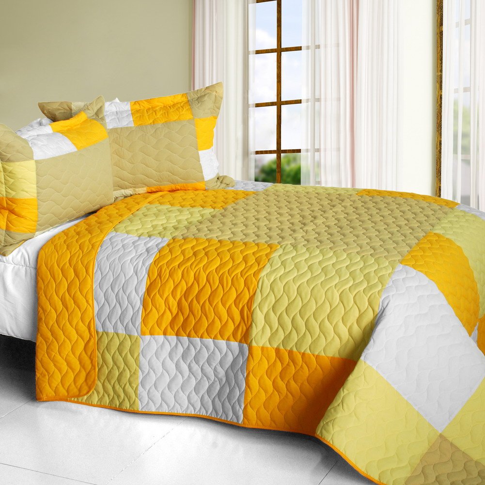 Vermicelli-Quilted Patchwork Plaid Quilt Set Full/Queen Size - Soft & Stylish Bedding for Cozy Home Decor | Perfect for Guest Rooms, Master Bedrooms & Winter Comfort
