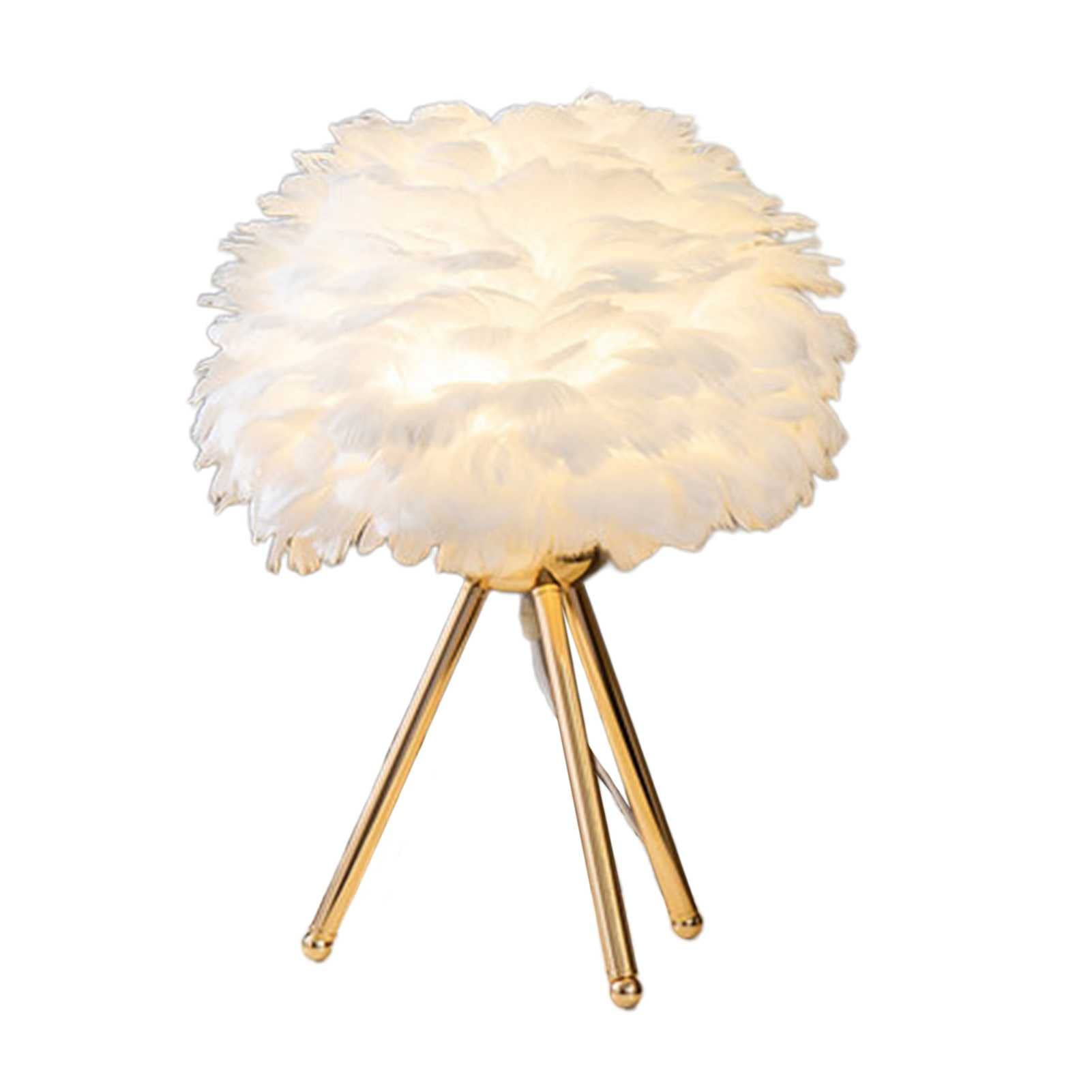 Xianfei Feather Table Lamp - Gold Tripod Nightstand Light for Bedroom, Living Room, Dining Room & Kitchen | Elegant Decorative Lighting for Home, Office, Hotel and Wedding Decor