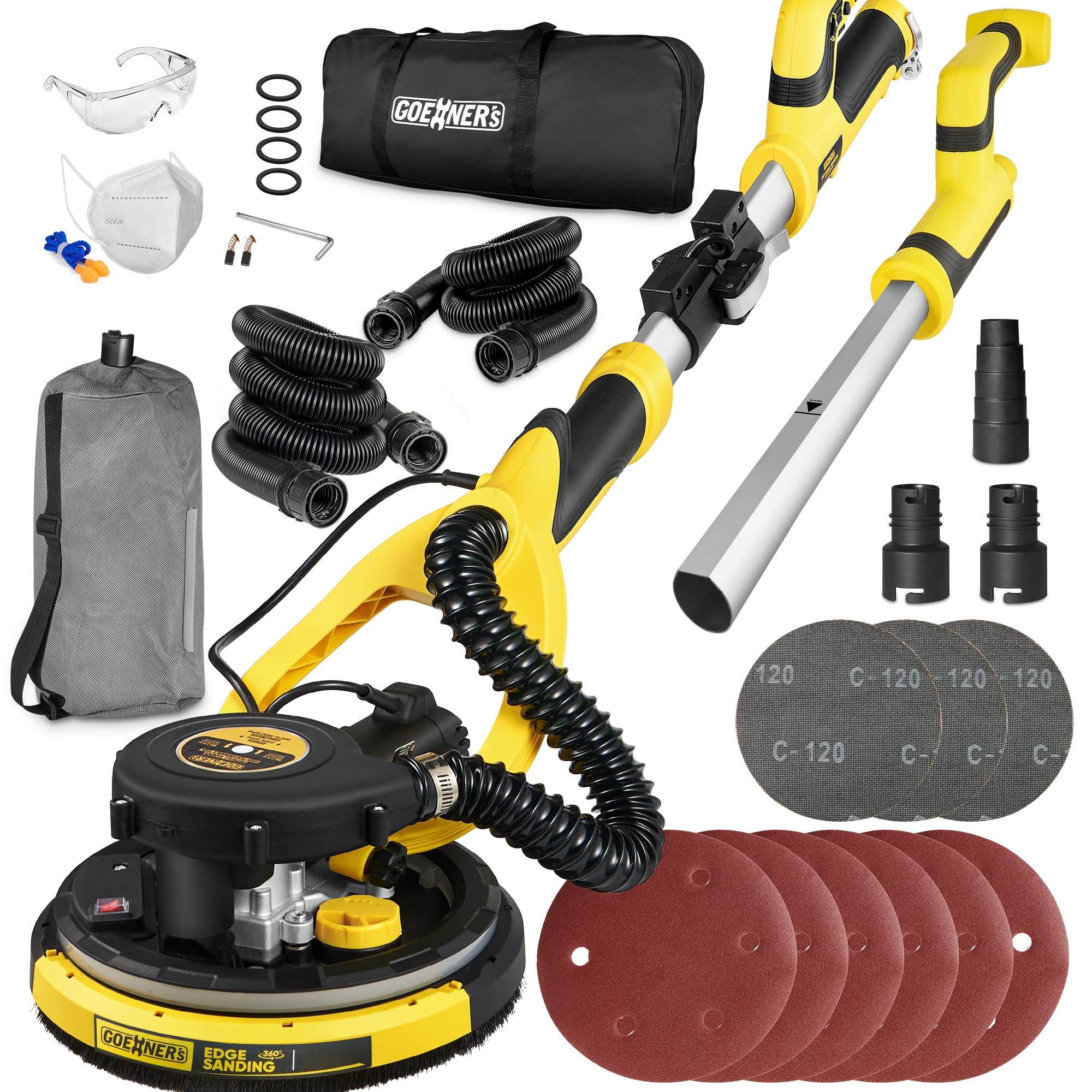 Electric Drywall Sander with Vacuum - 7 Speed Adjustable (900-1800RPM), Auto Dust Removal, 26ft Power Cord & Ergonomic Handle - Perfect for Ceiling Sanding, Wall Repair & Home Renovation Projects