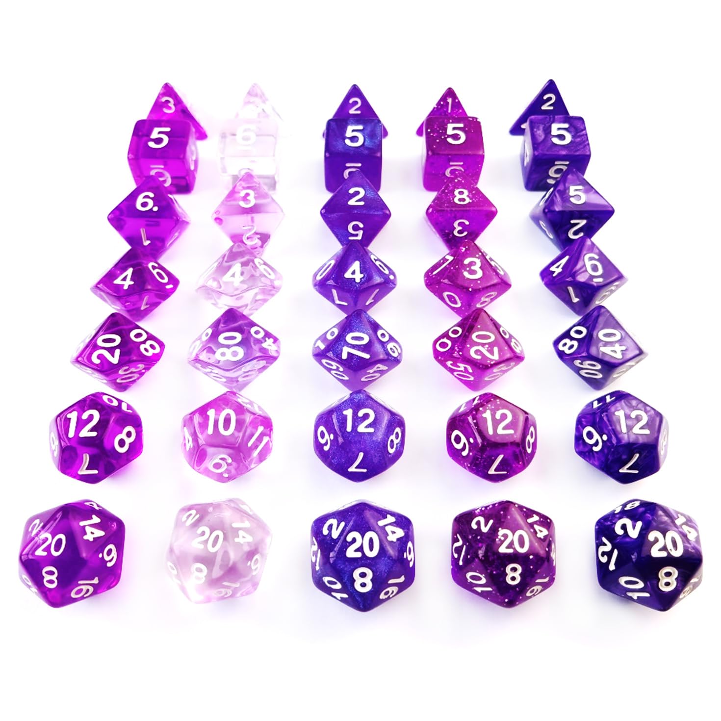 Bescon 35-Piece Polyhedral RPG Dice Set in Amethyst Purple - Complete DND Dice Collection for Dungeons & Dragons, Pathfinder & Tabletop Roleplaying Games | Perfect for Game Nights, Character Creation & Fantasy Adventures