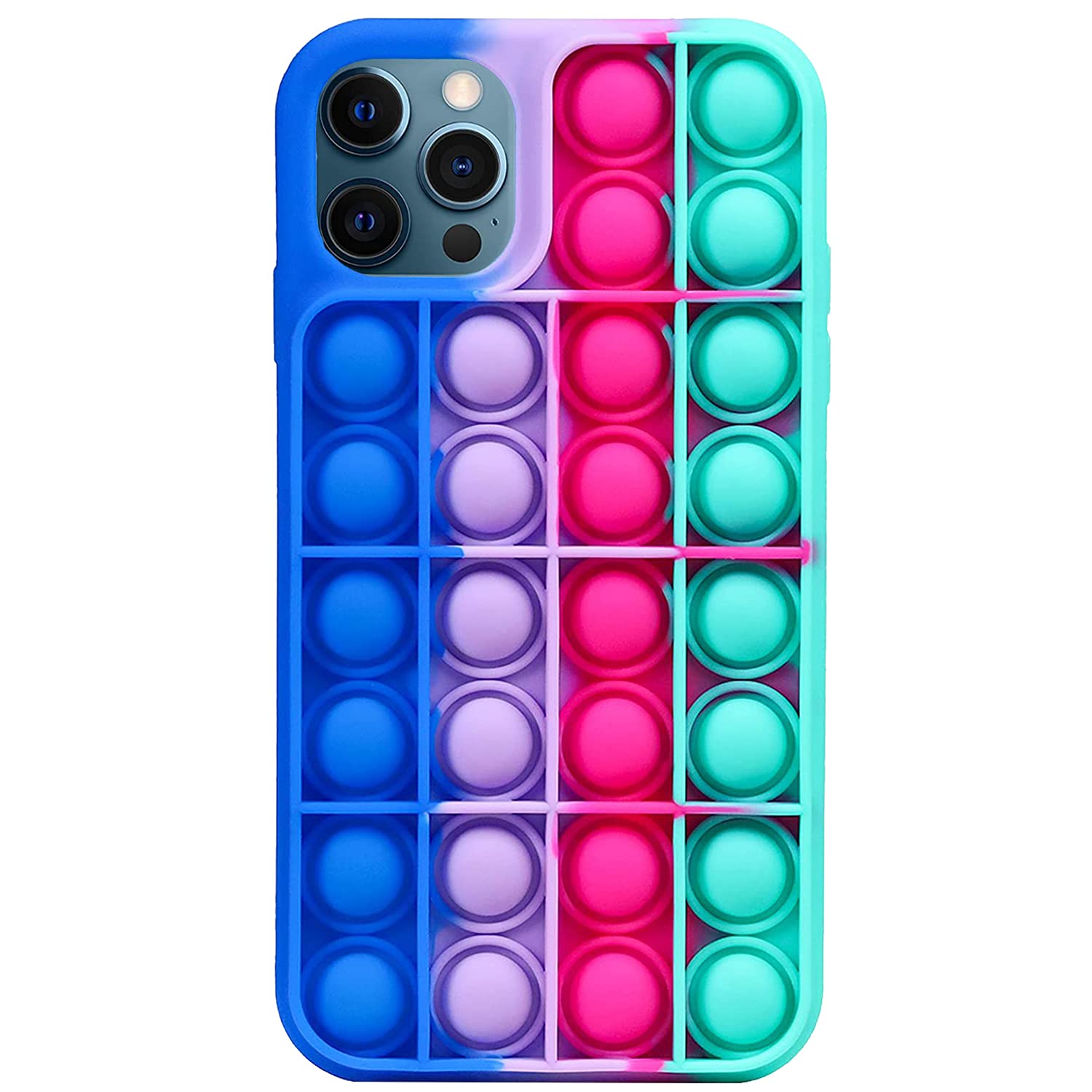 Petiy Beauty Pop Fidget Phone Case - Sensory Push Bubble Popper Stress Relief Silicone Cover - Shockproof Protective Case for iPhone 12/12 Pro (Blue Green) - Perfect for Anxiety Relief, Focus Aid & Phone Protection
