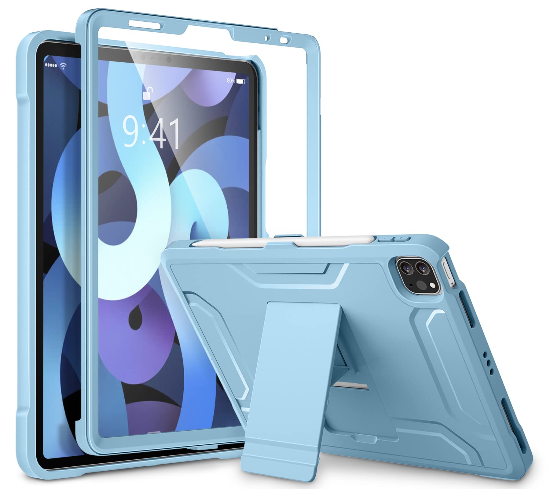 DTTO iPad Air 5th/4th Gen Case (10.9 Inch 2022/2020) & iPad Pro 11 (2021/2020/2018) Protective Cover - Shockproof Full Body Protection with Pencil Holder & Screen Protector - Light Blue - Perfect for Work, School & Travel