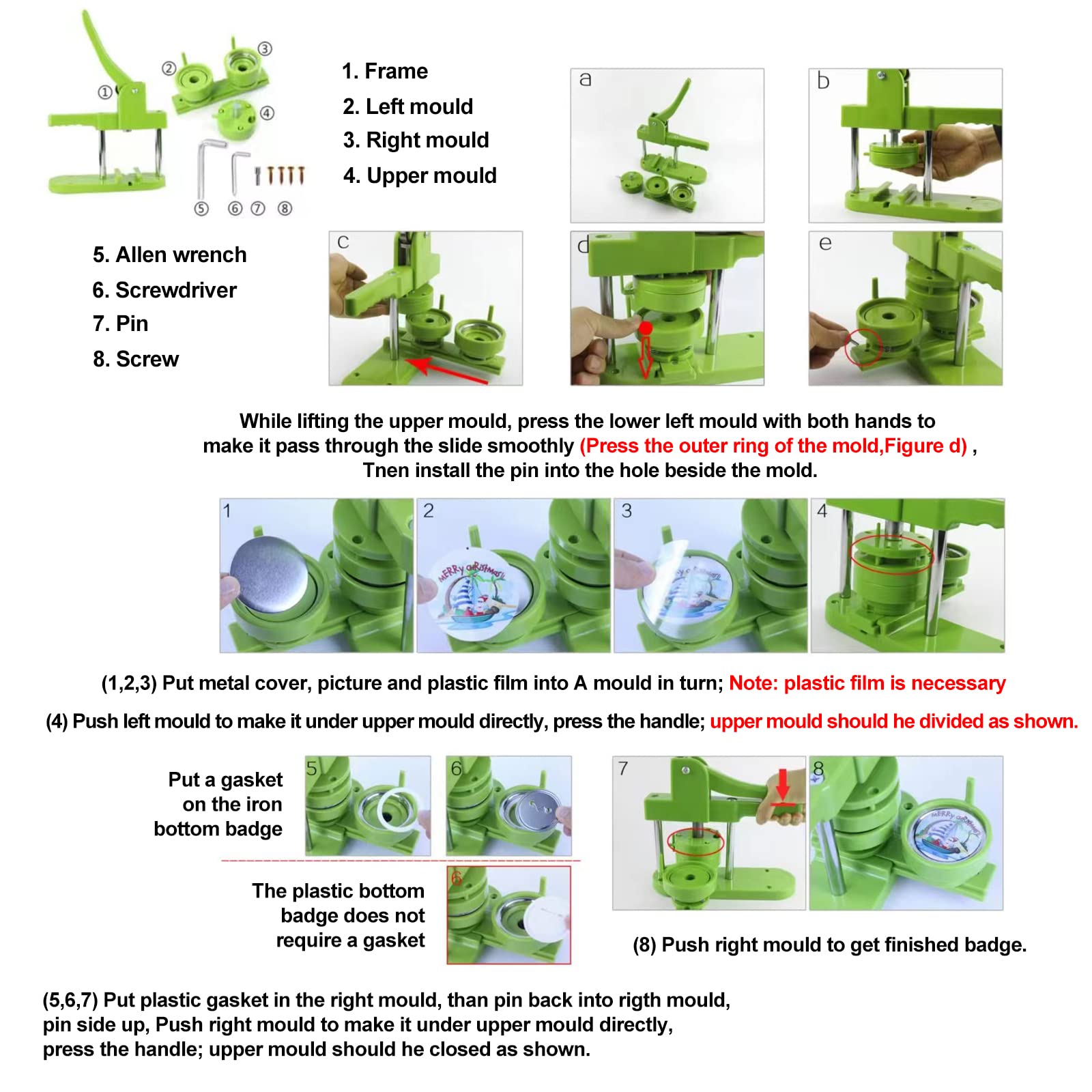 1''+1.25''+2.25'' Button Maker Machine with Circle Cutter - DIY Badge Pin Press Kit for Custom Buttons (Green) - Perfect for Crafts, Events & Promotions