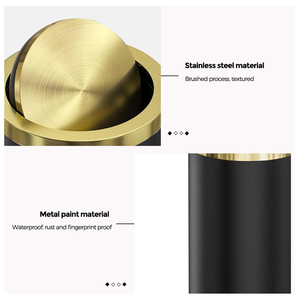 9L/2.4GAL Black and Gold Trash Can with Flipping Lid - Small Bathroom Garbage Bin for Hotel, Office, Laundry & Powder Room - Elegant Metallic Gold Design (BLACK) - Perfect for Waste Disposal in Tight Spaces