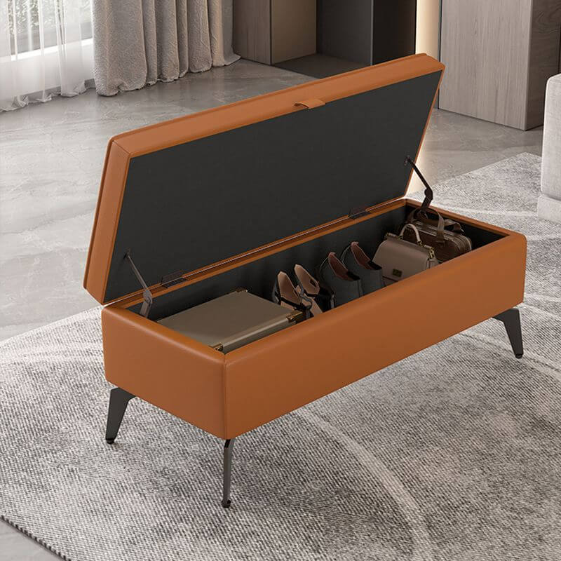 Modern Large Black Faux Leather Storage Ottoman with Removable Top - Perfect for Living Room, Bedroom & Home Office Organization