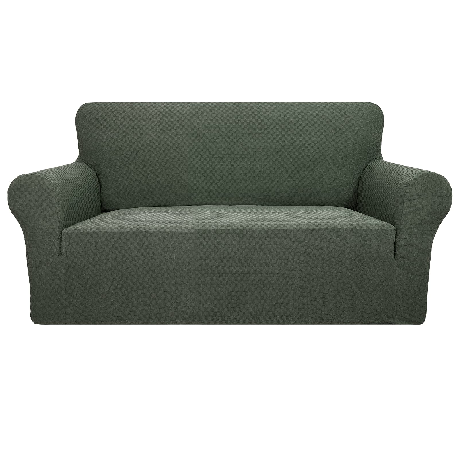 YEMYHOM Jacquard Stretch Sofa Cover for 2 Cushion Couch - Pet Proof, Non Slip Elastic Loveseat Slipcover - Army Green Furniture Protector for Living Room, Bedroom & Home Decor