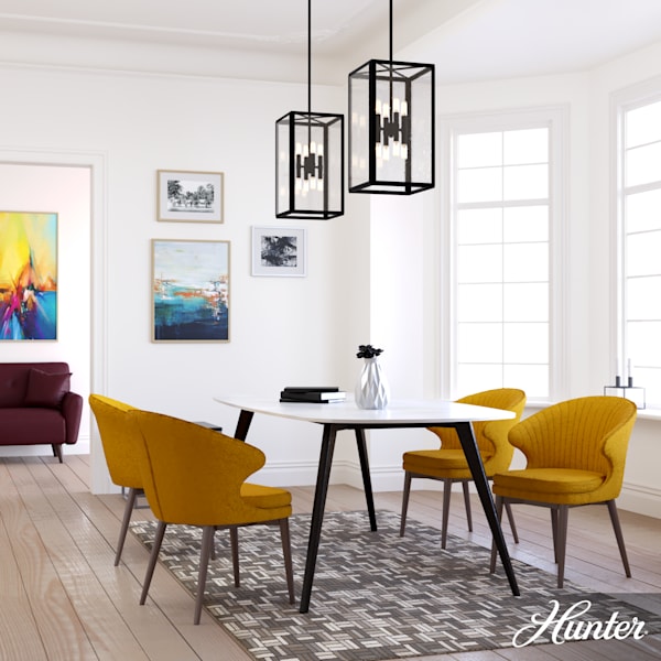 Hunter Felippe 8-Light Pendant Chandelier in Natural Iron with Clear Seeded Glass - Perfect for Dining Room, Kitchen Island, or Entryway Lighting