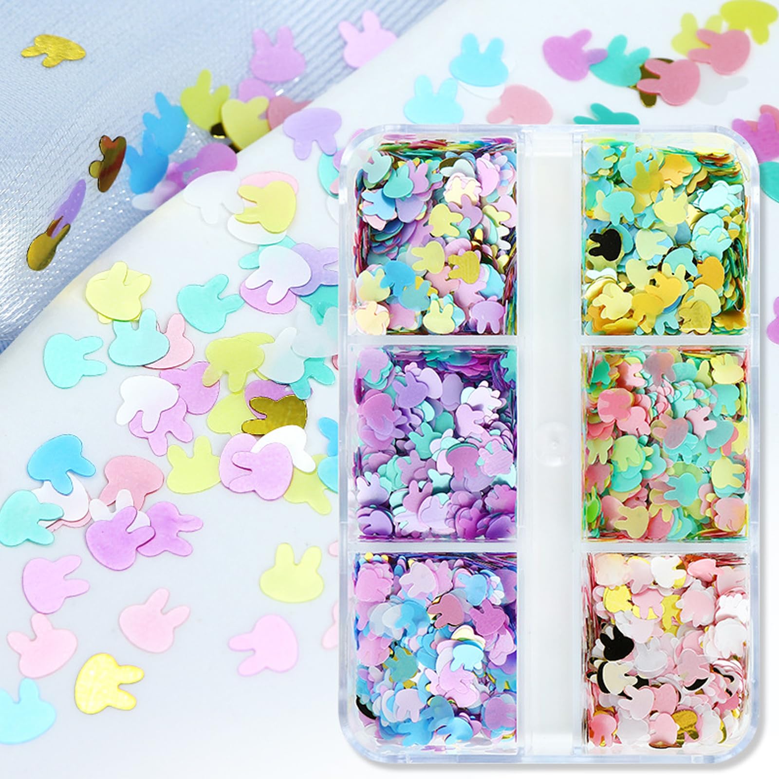 Easter Nail Art Kit - Glitter Rabbit & Bunny Nail Sequins, Cute Acrylic Nail Decoration Flakes for DIY Nail Design - Perfect for Easter Party, Spring Nail Art, and DIY Manicure at Home