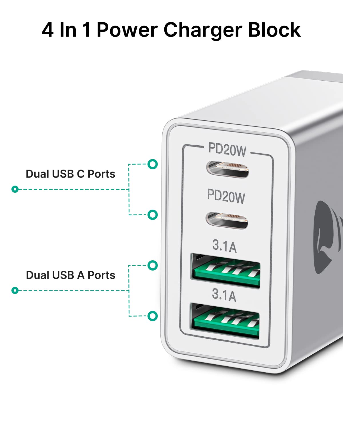 40W Fast Charging USB C Wall Charger Block 4-Port PD QC Adapter - Compatible with iPhone 15/14/13/12/11 Pro Max/XS/XR/8/7 & Samsung Galaxy - Perfect for Home, Office & Travel (2-Pack)