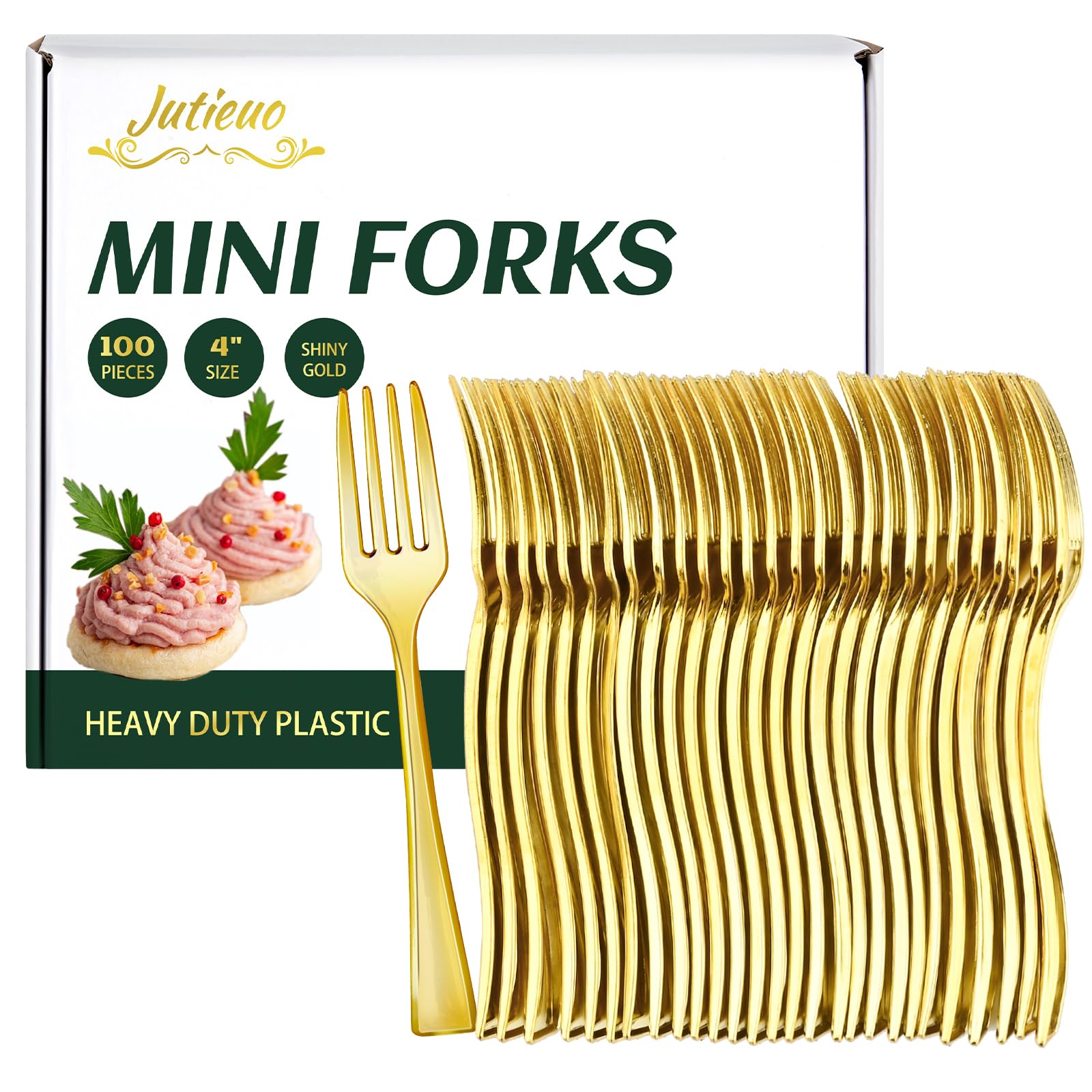 100-Pack 4 Inch Gold Mini Forks - Disposable Plastic Dessert & Cocktail Appetizer Forks for Parties, Weddings, Catering & Tasting Events