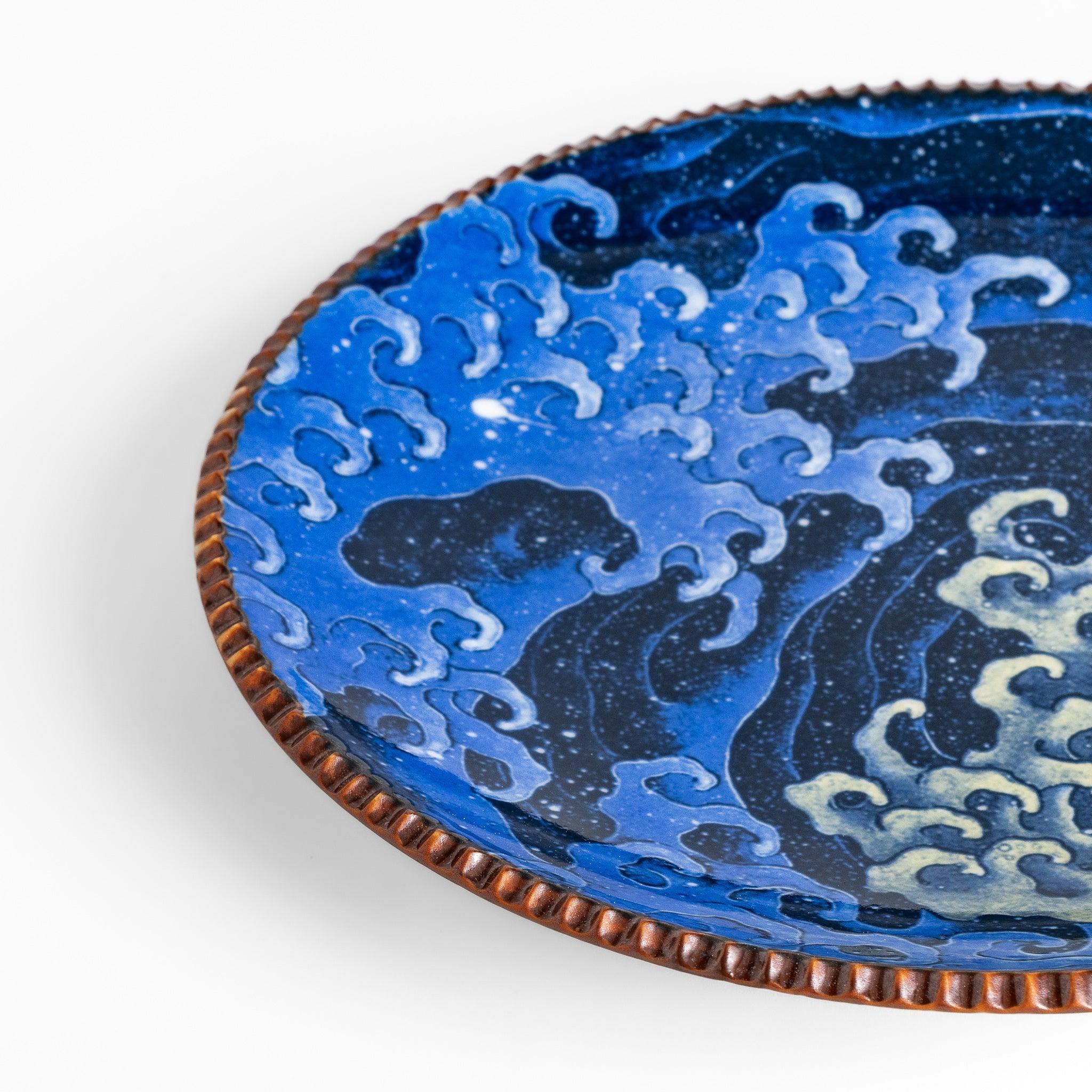 Hokusai Roaring Waves Salad Plate - Japanese Wave Design Ceramic Appetizer Dish for Sushi, Desserts & Party Serving - Perfect for Home Dining, Entertaining & Gift Giving