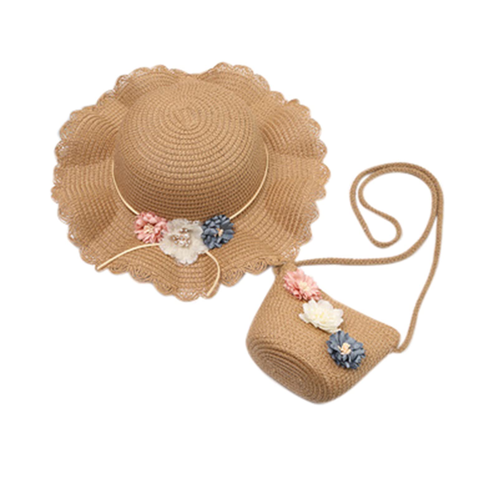 Girls Straw Sun Hat with Flower - UV Protection Beach Hat for Kids - Summer Sunshade Hat for Outdoor, Pool, and Vacation