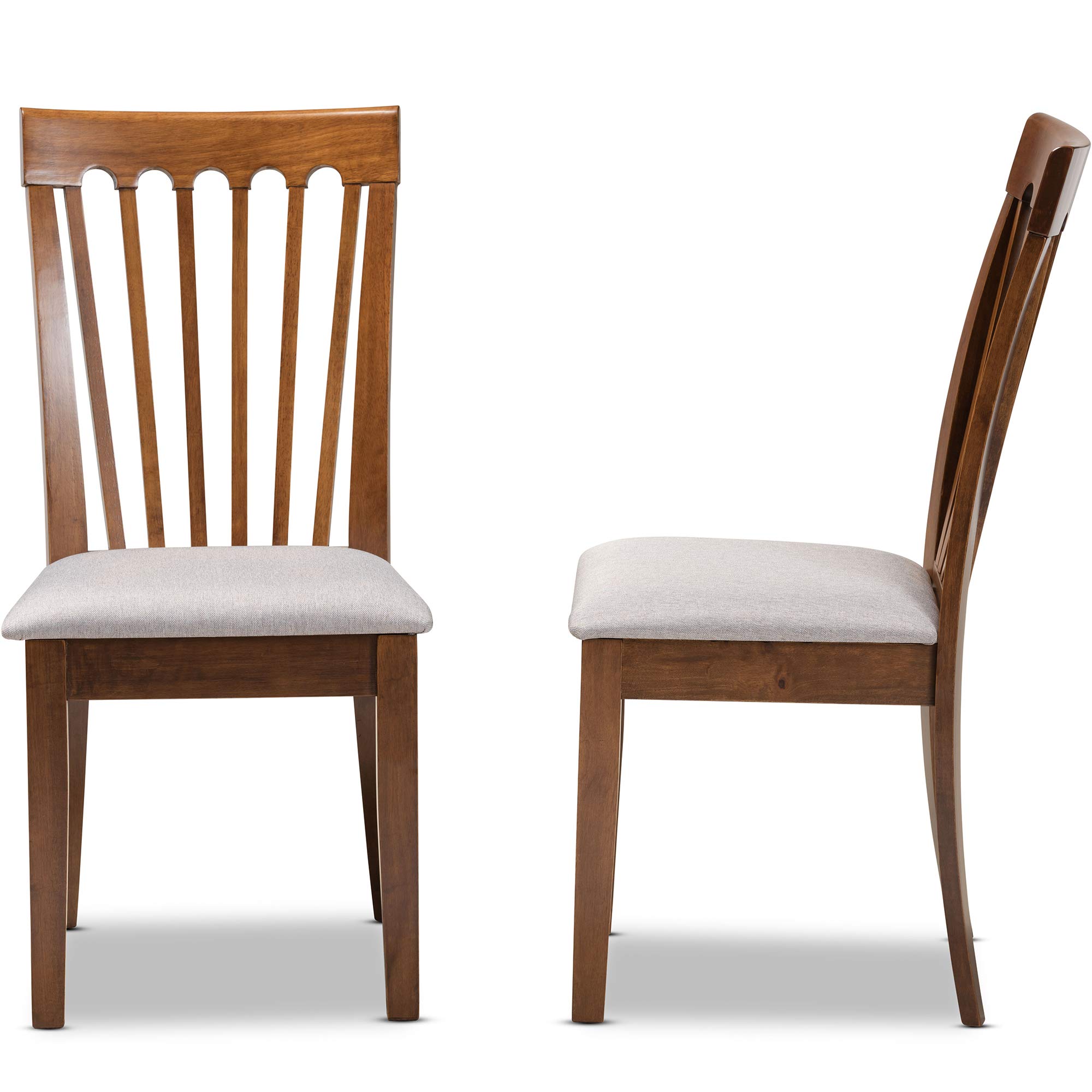 Baxton Studio Minette 2-Piece Dining Chair Set - Grey Fabric Upholstered with Walnut Brown Wood Finish - Modern Kitchen & Dining Room Furniture for Home Decor
