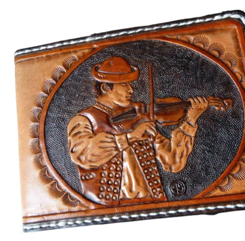 Sheridan Style RFID Men's Bifold Wallet - Genuine Leather Embossed Violin Floral Design - Perfect Gift for Violinists & Music Lovers - Handmade Custom Biker Wallet with Airbrush Art - Ideal for Concerts, Date Nights & Everyday Use