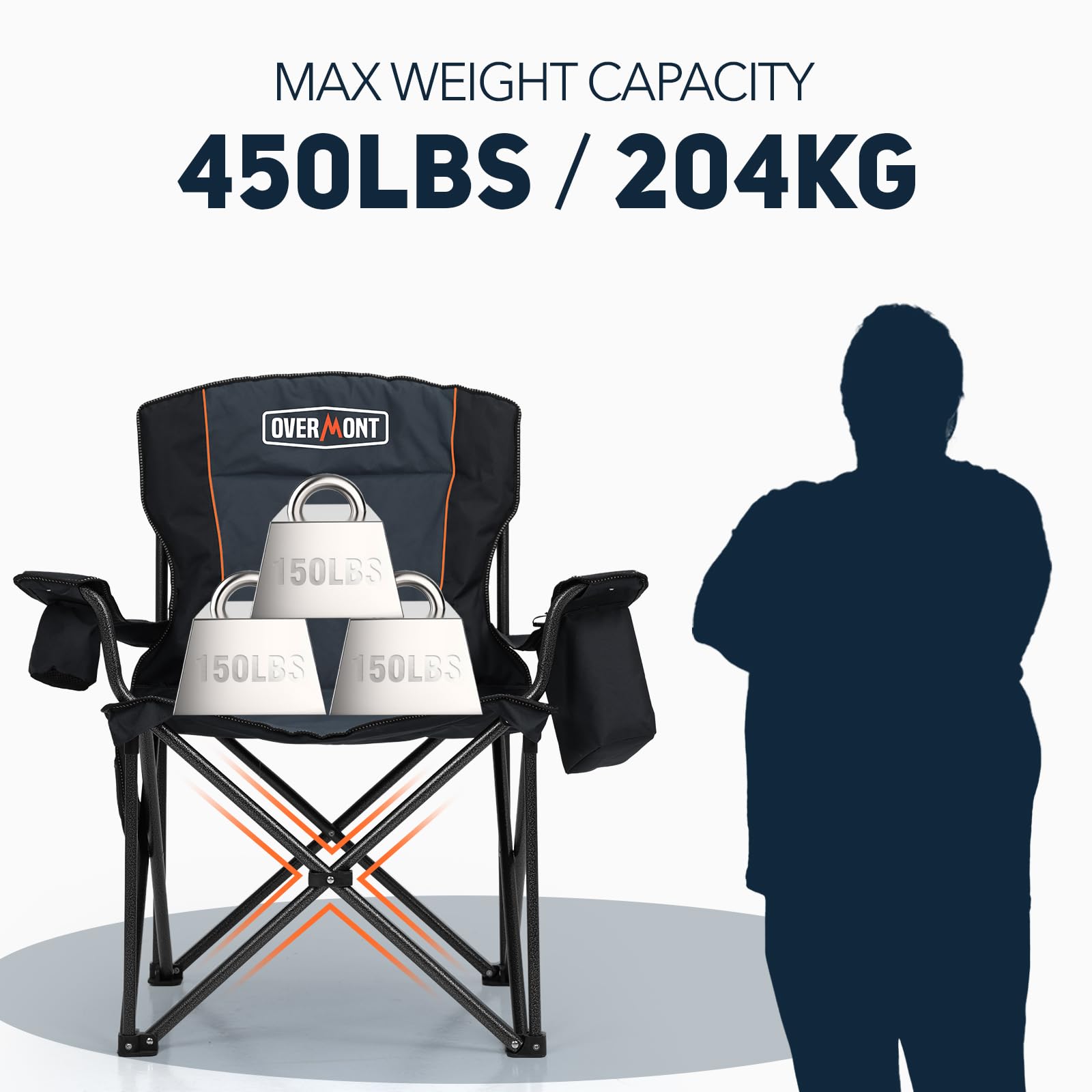 Overmont Heavy Duty Oversized Folding Camping Chairs 2-Pack - 450lbs Weight Capacity with Padded Seat & Cooler Pockets - Portable Collapsible Chairs for Outdoor Sports, Beach, Fishing, Picnics, Backyard, Camping & Garden Relaxation
