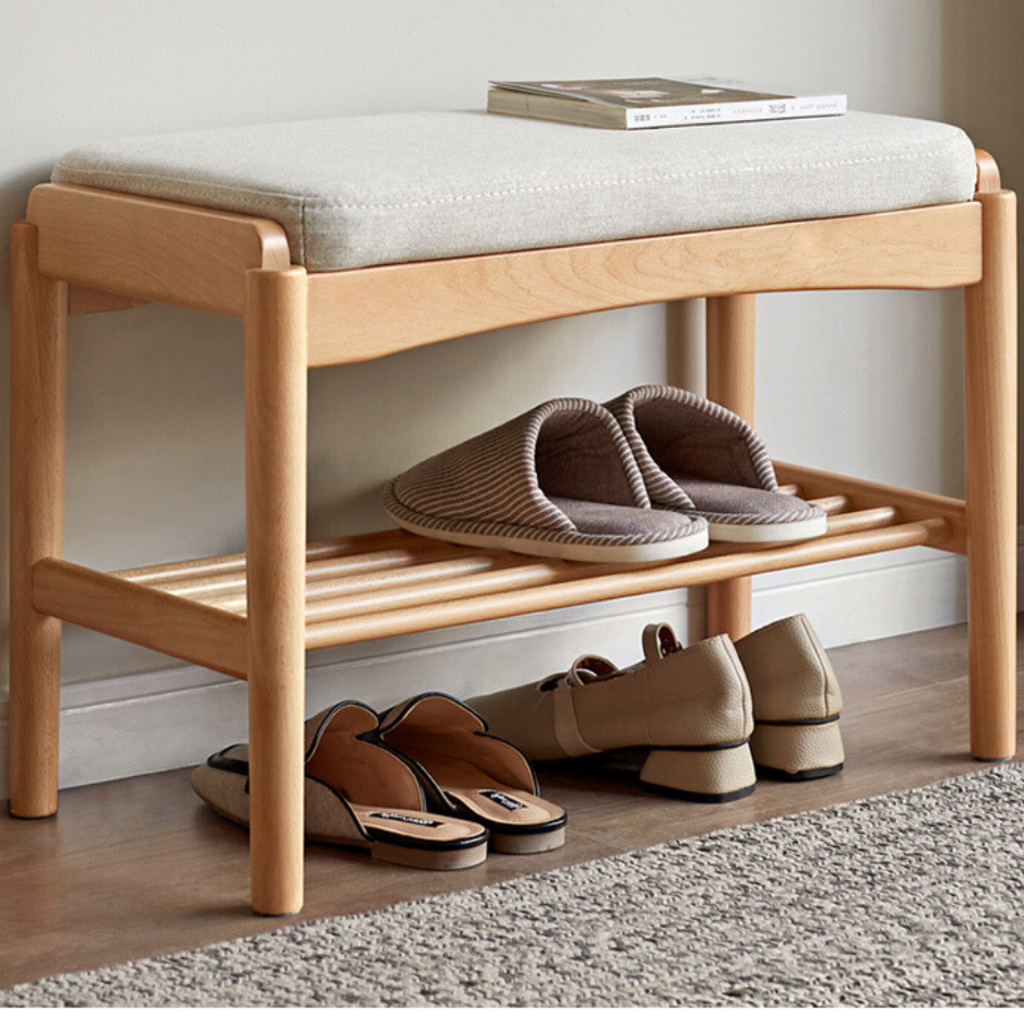 Solid Wood Shoe Storage Bench - Beech, Cherry, Walnut & Oak - Entryway Organizer for Home & Closet Storage