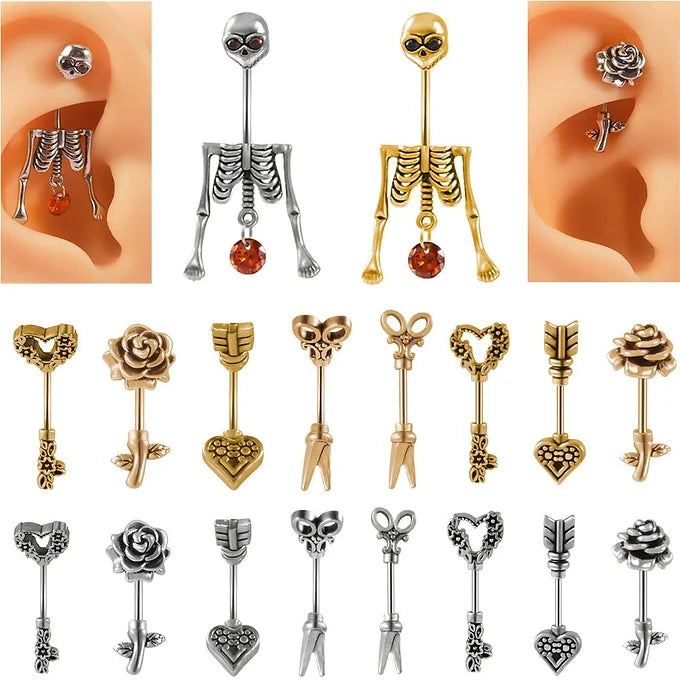 Gothic Skeleton Belly Button Ring & Rook Piercing Jewelry - Stainless Steel Body Jewelry for Women | DL052 | Perfect for Halloween, Gothic Fashion & Alternative Style