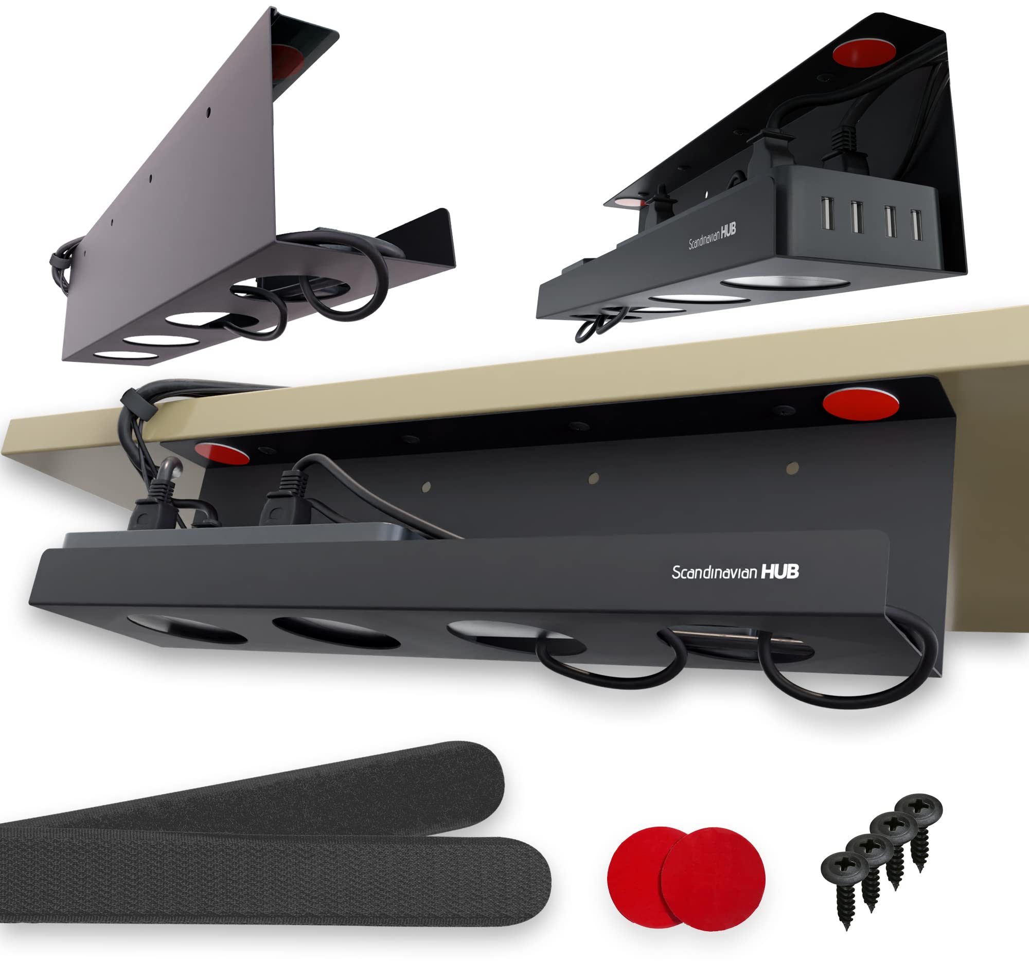 Under Desk Cable Management Tray - No Drill Wire Organizer for Glass & Standing Desks, 17