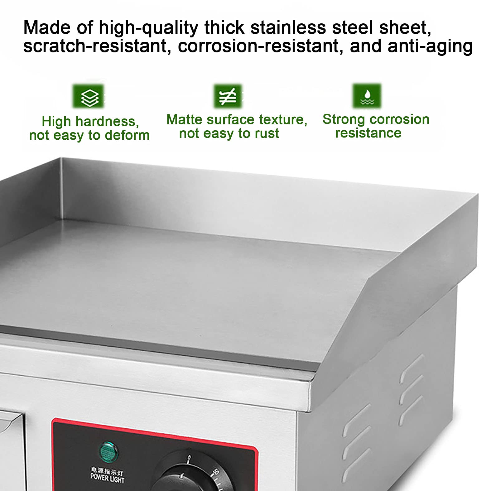 Commercial Electric Griddle - Stainless Steel & Cast Iron Body - 1800W Large Pancake Grill & Oven (EG-818B) - Perfect for Restaurants, Diners & Home Breakfast Cooking