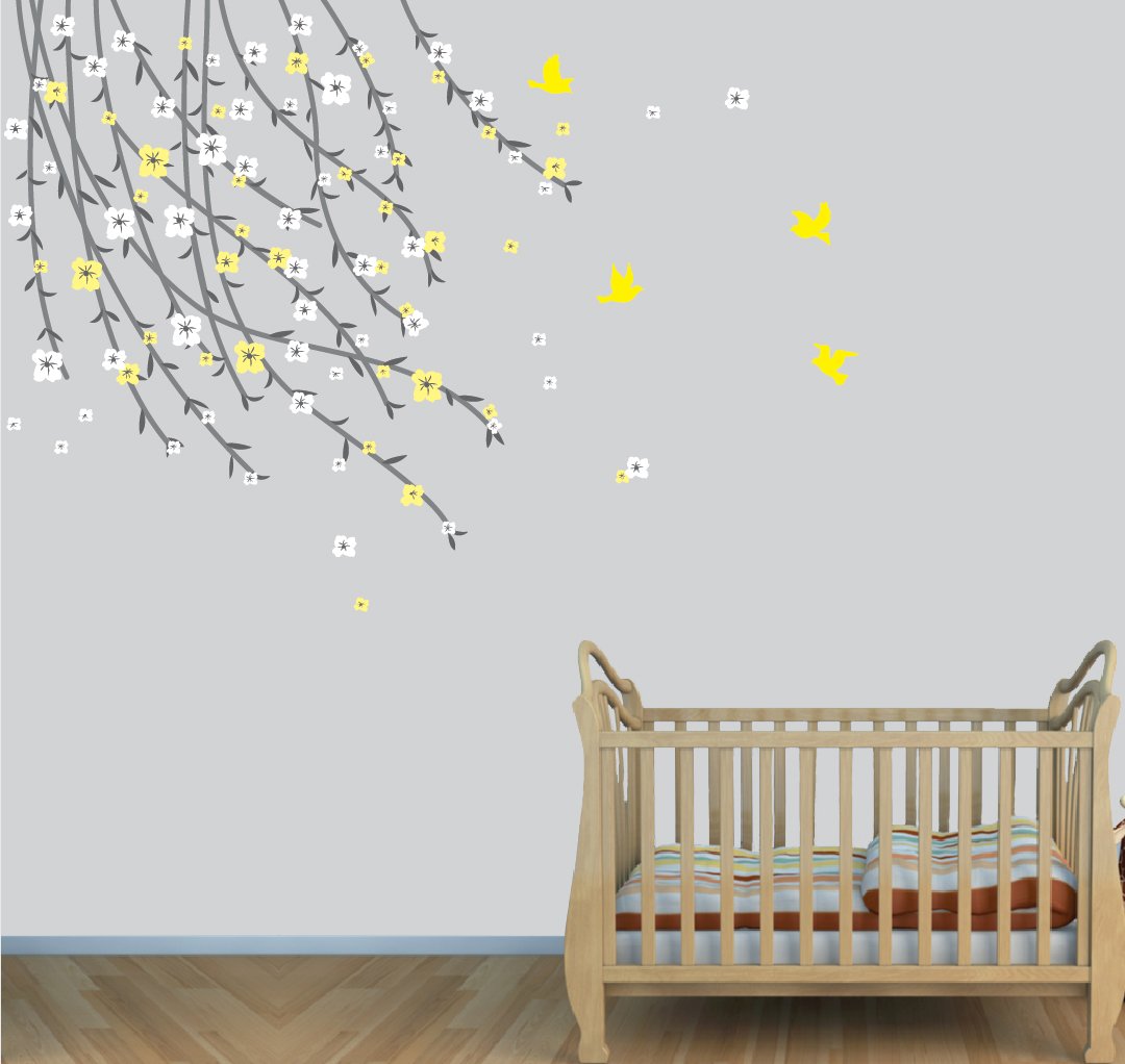 Tree Branch Wall Decals - Nursery Tree Stickers for Kids Room Decor | Yellow Wall Art for Bedroom, Living Room & Nursery Décor