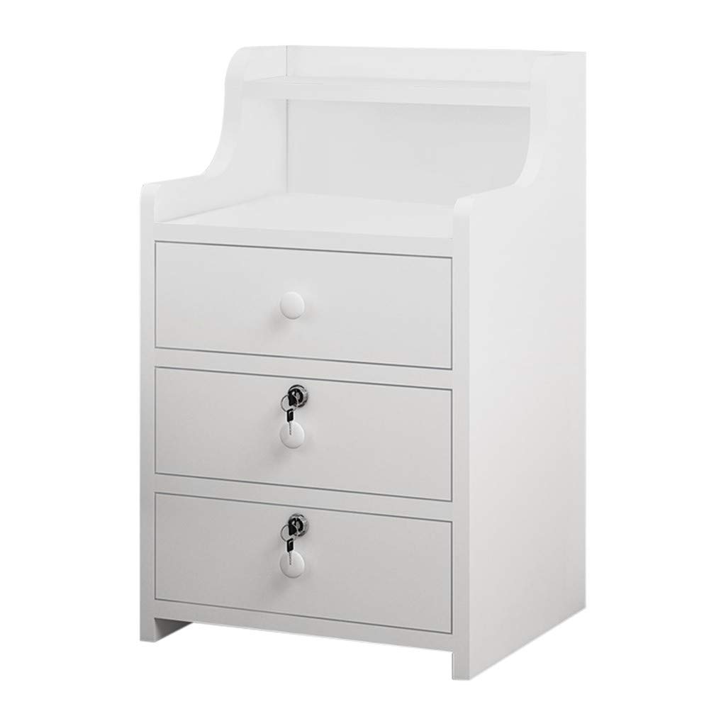 Yu2d Simple 3-Drawer Nightstand with Locking Cabinet - Modern End Table for Bedroom, Living Room & Office - Perfect for Storage, Organization & Home Decor