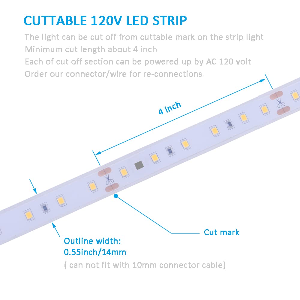 120V LED Strip Light Dimmable by Wall Dimmer Switch, Waterproof IP65, No Need LED Driver, Warm White 2800K 110V LED Rope Light, 300 LED 16.4ft LED Tape Light 115V Under-Cabinet Light Flexible - Perfect for Kitchen, Bedroom, Living Room, and Outdoor Lighting Decorations