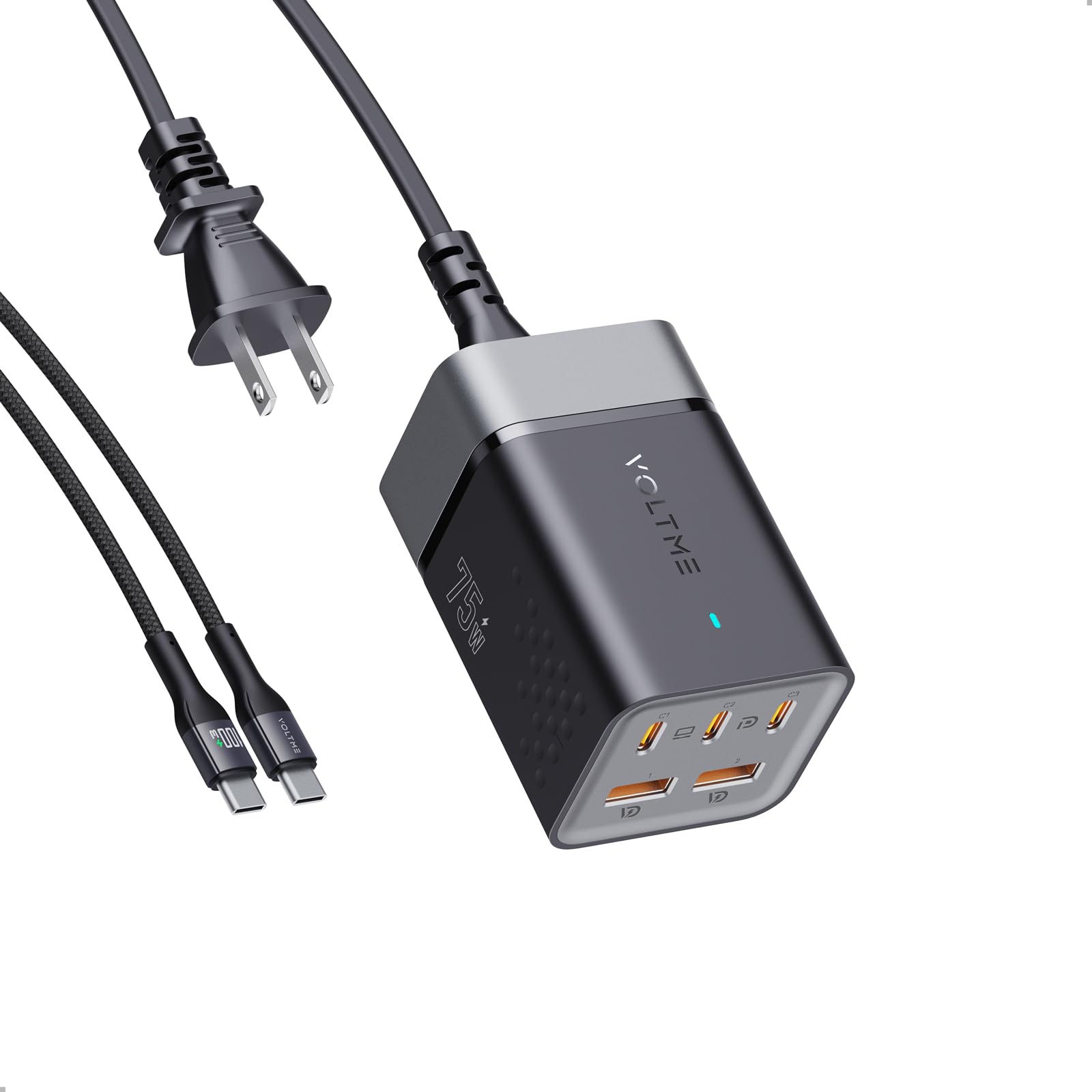 VOLTME 75W GaN III Fast Charger - 5-Port USB C Desktop Charging Station for iPhone 16/15/14, Galaxy S24/S23, MacBook Pro, Dell XPS - Compact Power Hub for Home, Office & Travel Charging Multiple Devices Simultaneously