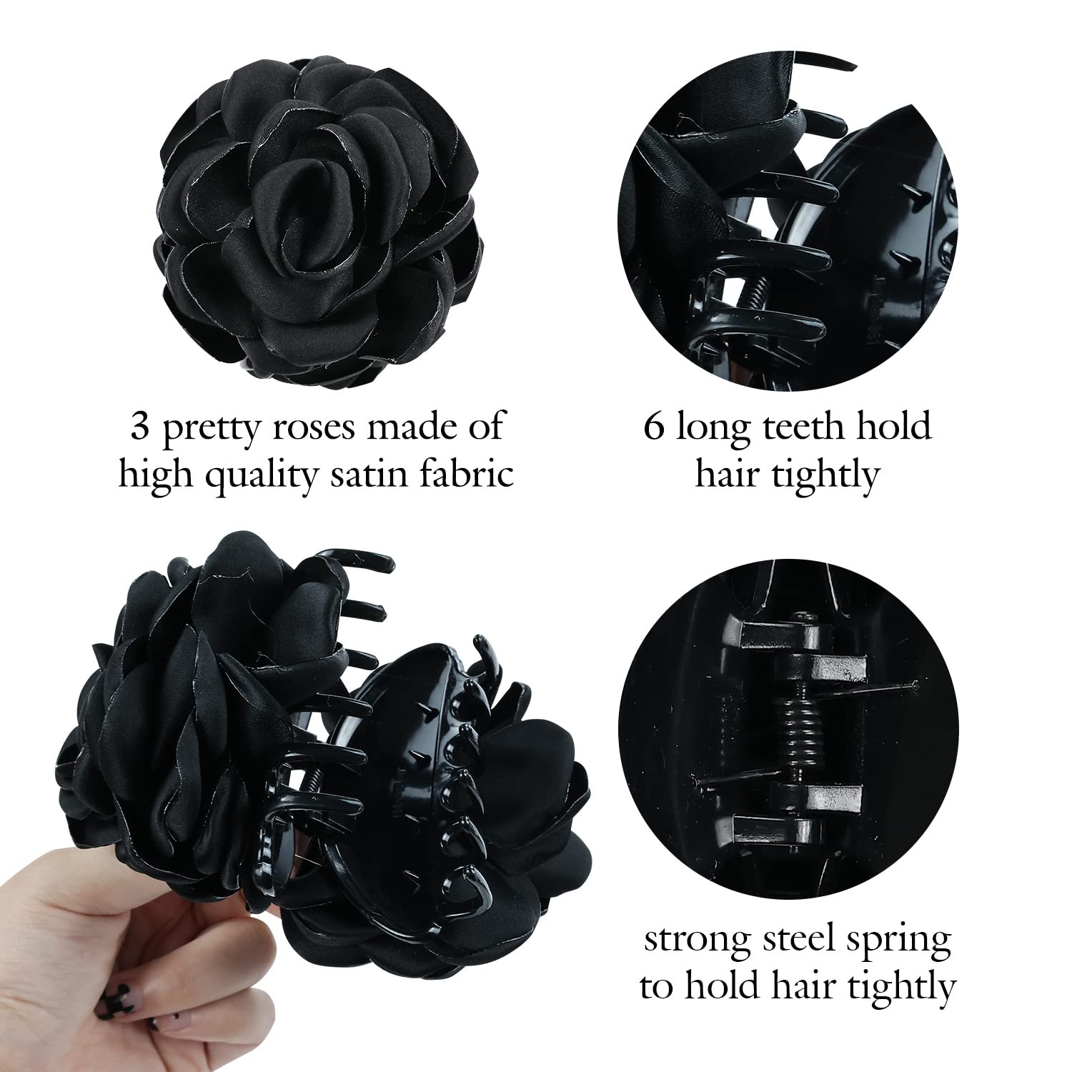 4 Pack Large Black & Burgundy Red Butterfly Octopus Korean Ribbon Silk Chiffon Rose Hair Claw Clips - Floral Jaw Barrettes for Women & Girls, Perfect for Weddings, Parties & Everyday Hairstyles