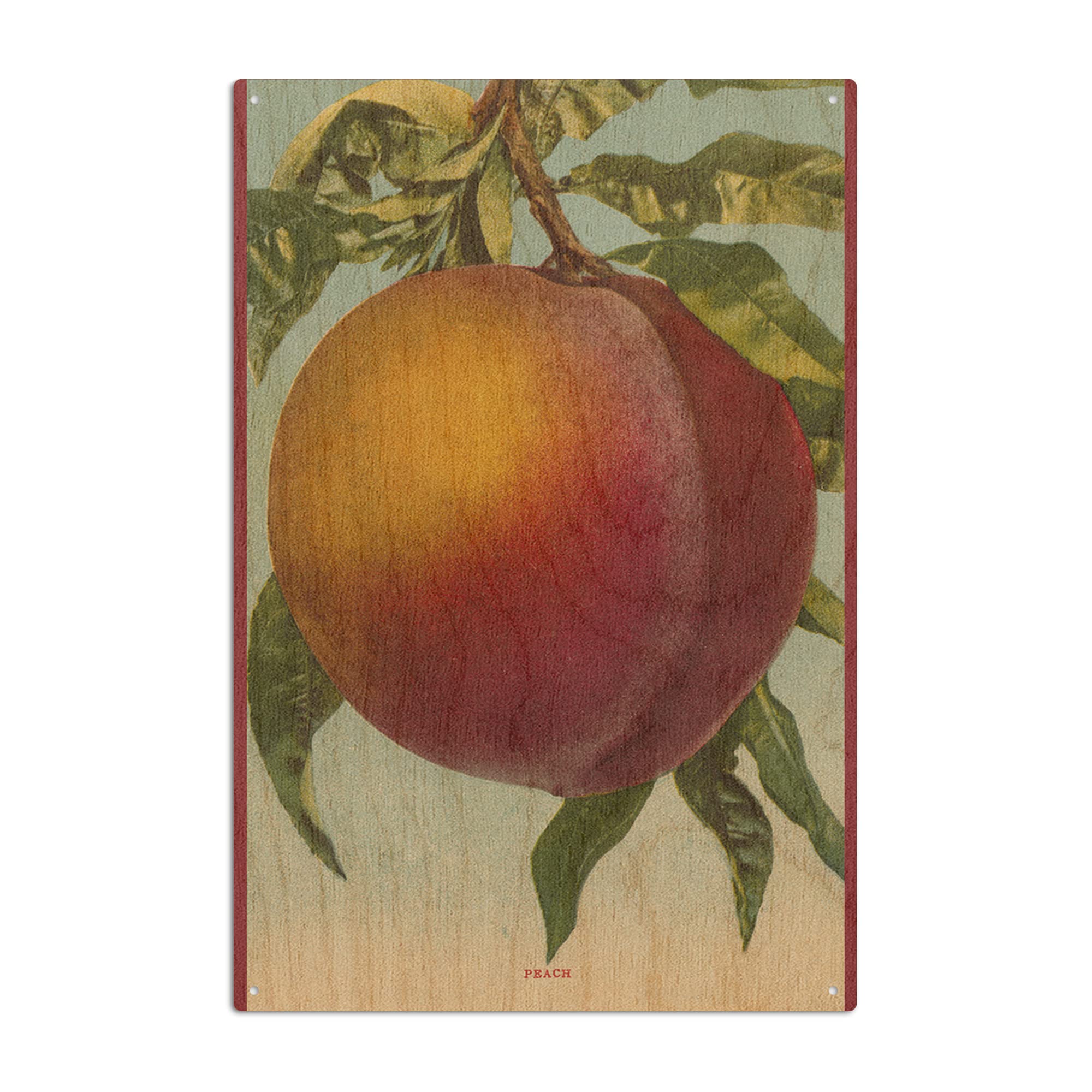 Vintage Peach Chromo Lithograph - Rustic Birch Wood Wall Art Sign (6x9 Inch) - Perfect for Farmhouse Kitchen Decor, Dining Room Wall Hanging & Country Home Interior Design
