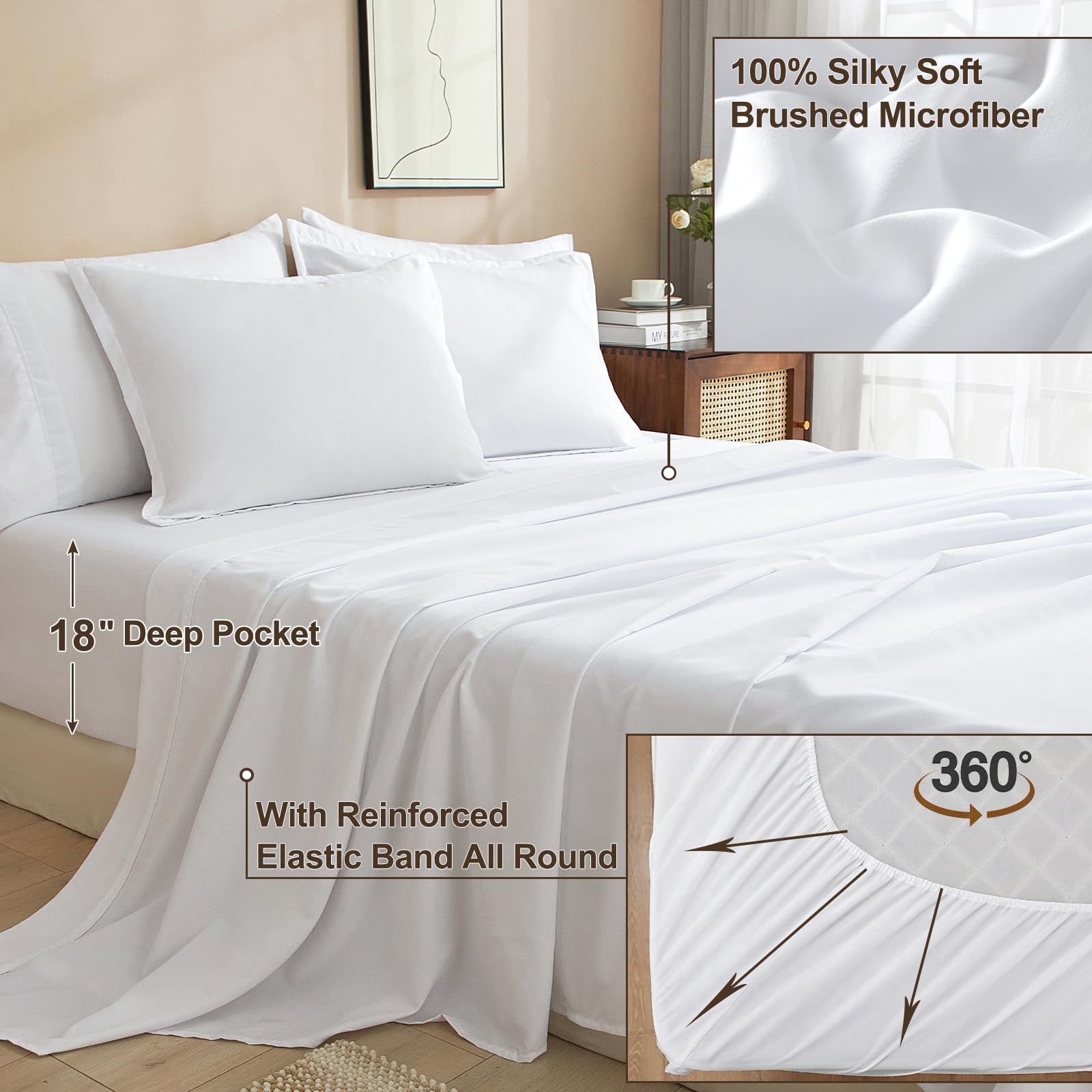 PHF Ultra Soft 7-Piece California King Comforter Set - All Season Lightweight Bedding with Comforter, Sheets, Pillowcases & Shams - Perfect for Master Bedroom, Guest Room & Luxury Hotels (White)