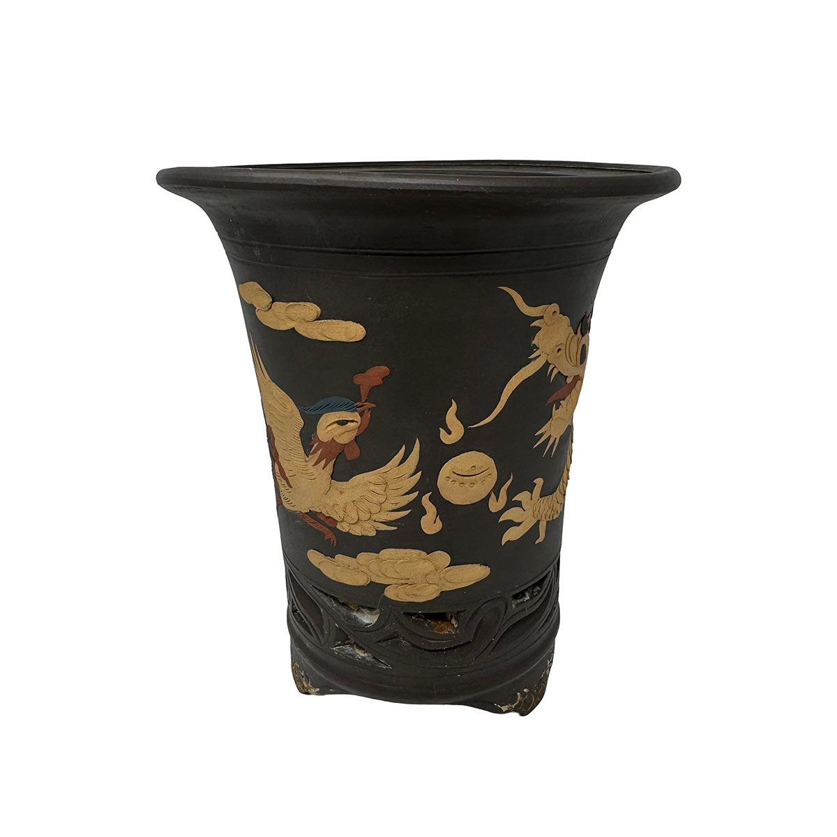 Phoenix and Dragon Relief Planter - Handcrafted Ceramic Flower Pot for Home & Garden Decor | Perfect for Indoor Plants, Succulents, and Feng Shui Arrangements
