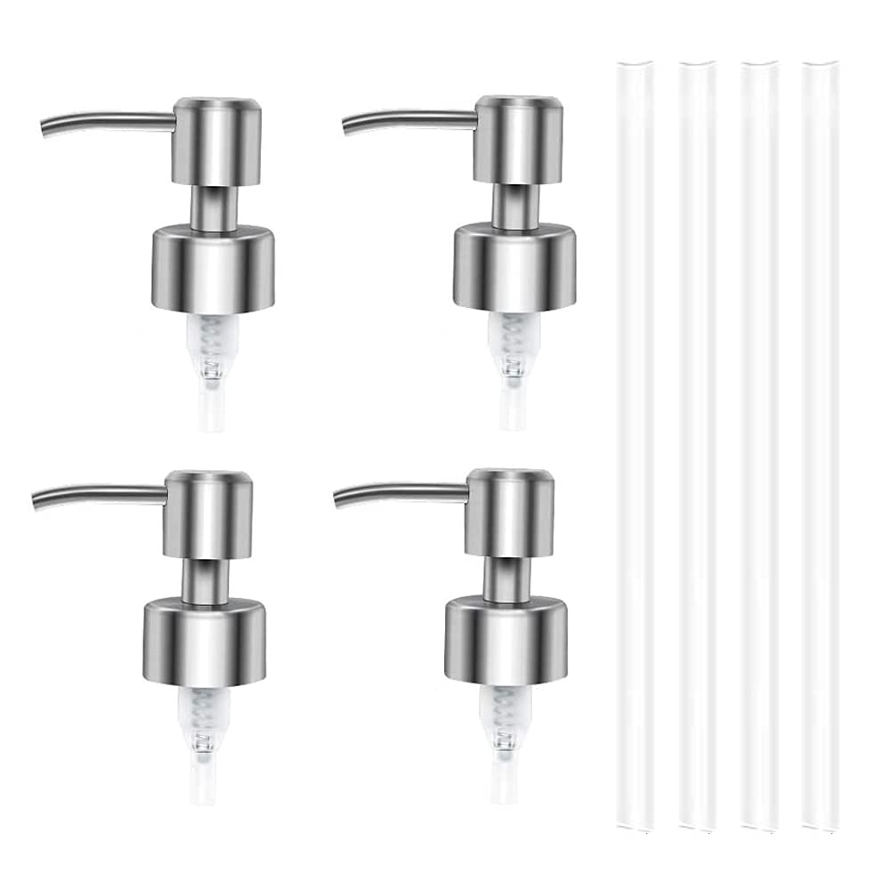 4 Pack Stainless Steel Soap Dispenser Pump Replacement Heads, Liquid Soap & Lotion Dispenser Parts - Perfect for Kitchen, Bathroom, Hotel or Salon Use (28/400)