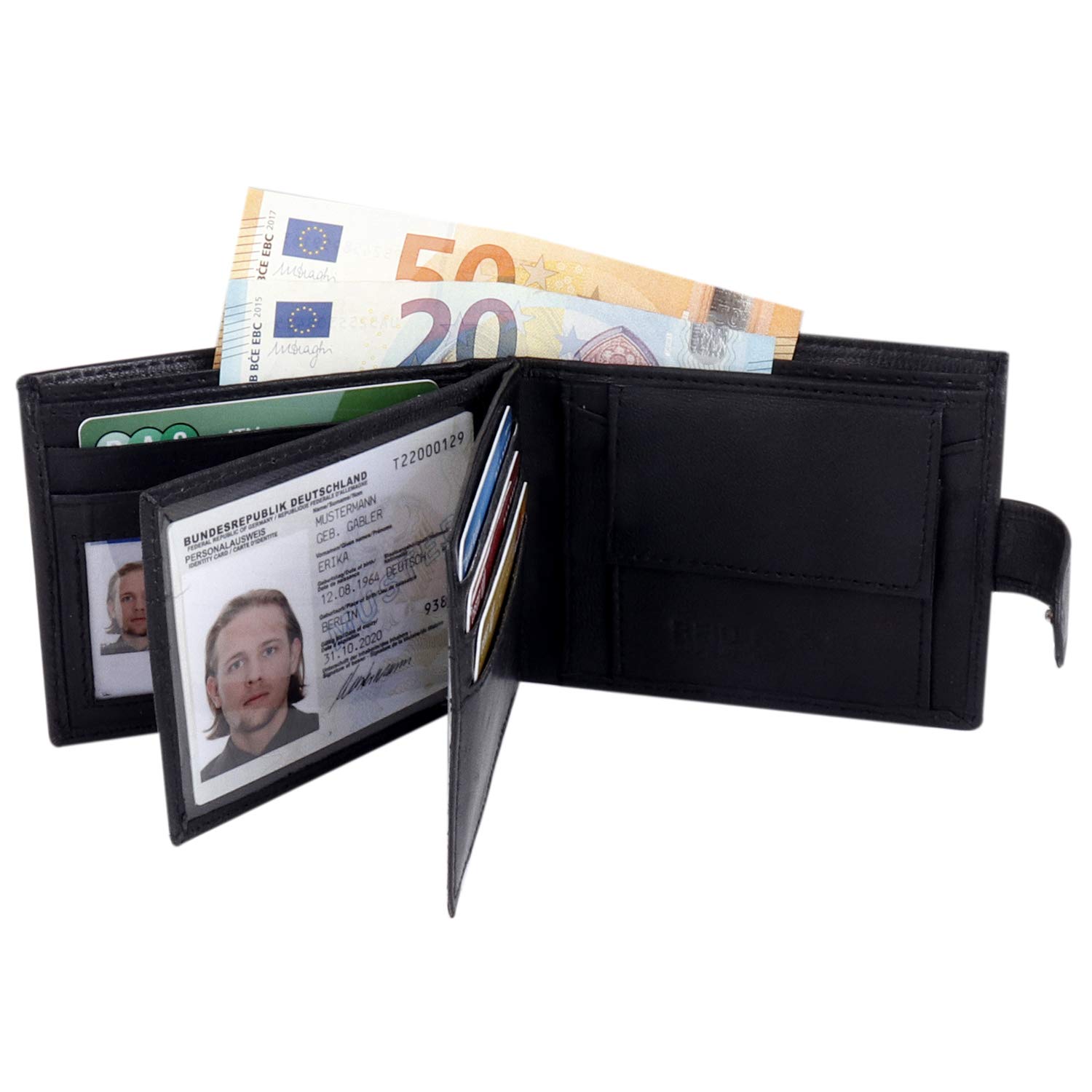 Premium Black Genuine Leather RFID Blocking Wallet for Men - Slim Bifold Card Holder with 3 Clear ID Windows & Coin Pocket - Secure Travel & Everyday Carry Wallet #335