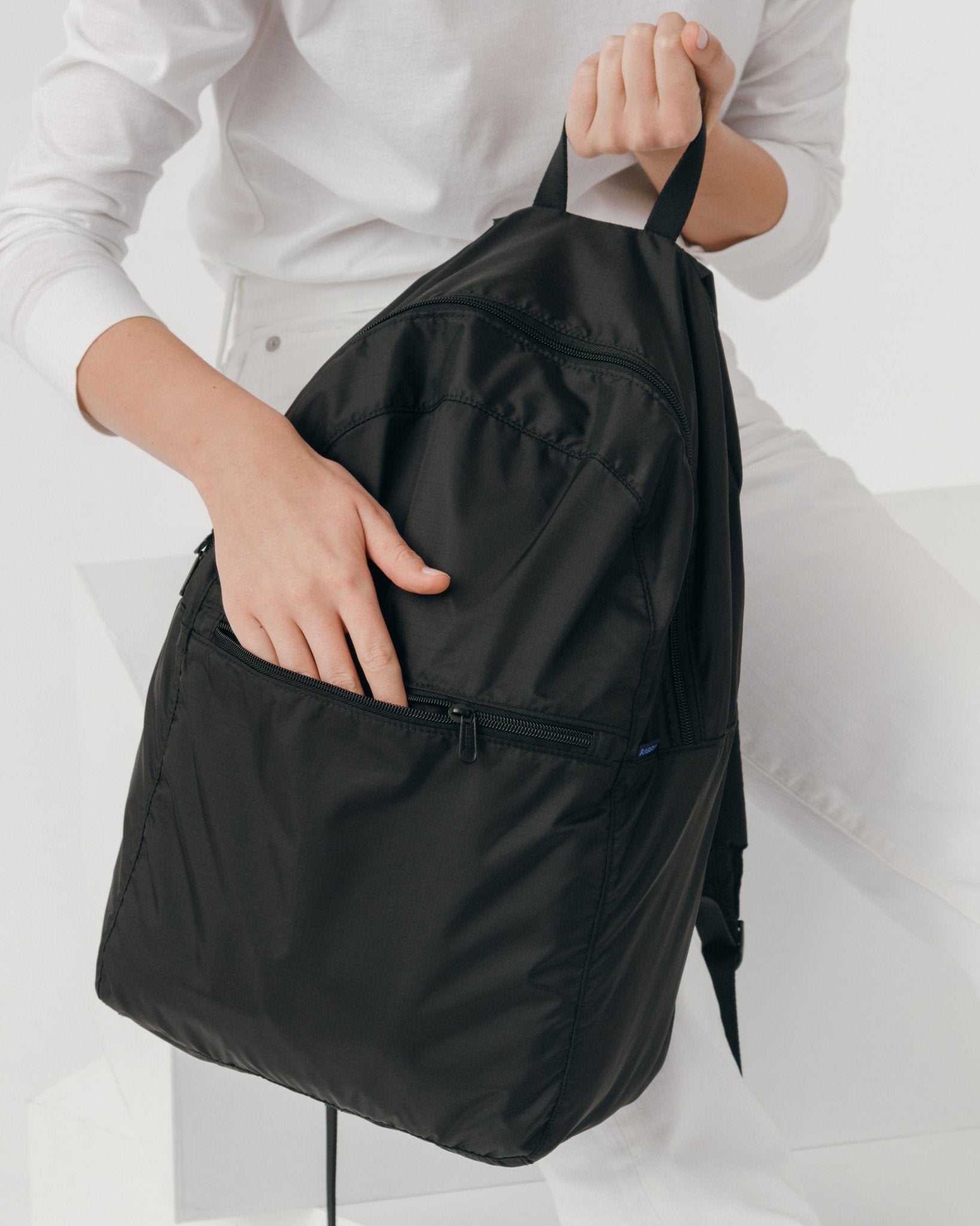 Baggu Ripstop Backpack - Lightweight Durable Water-Resistant Daypack for Travel, Work & School | Black