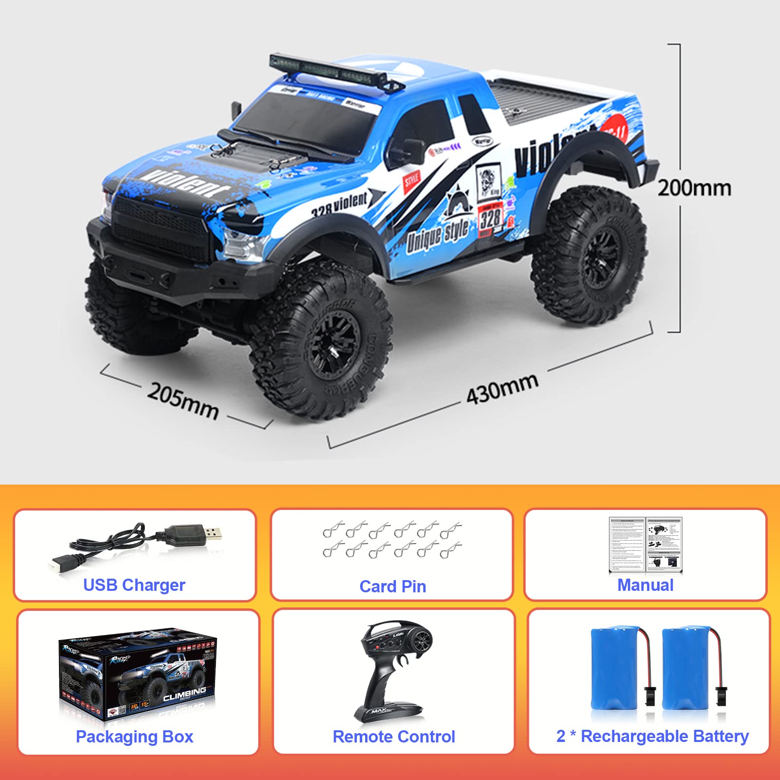 1/10 Scale RC Crawler Remote Control Car - 4WD Offroad Brushed Hobby Grade RC Truck with LED Lights & 2 Batteries - 2.4GHz RTR Model Vehicle for Adults & Kids - Perfect for Backyard Crawling, Trail Adventures and Off-Road Racing