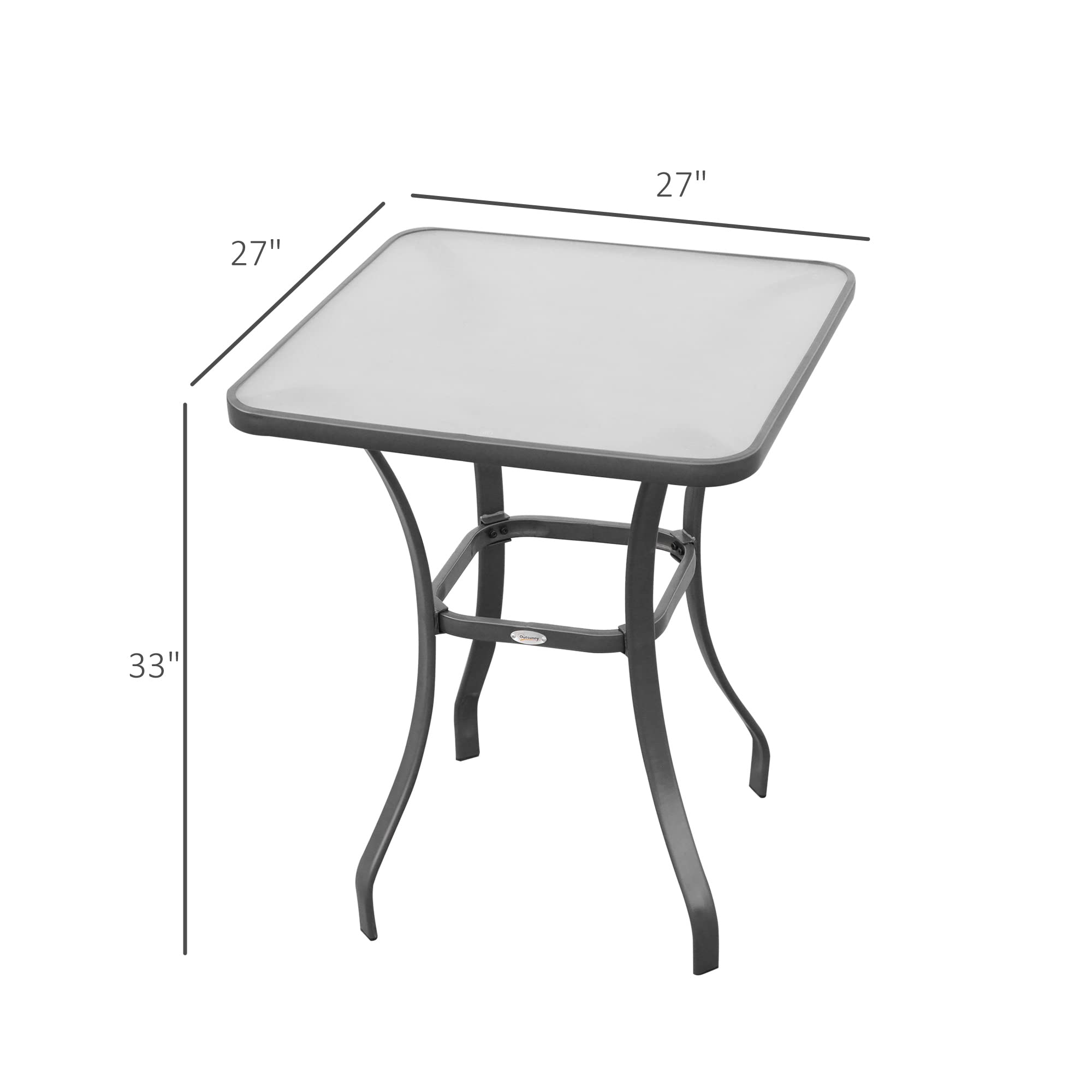 Outsunny 27 Inch Square Bistro Table - Outdoor Garden Dining Table with Tempered Glass Top for Patio, Balcony, and Backyard Relaxation