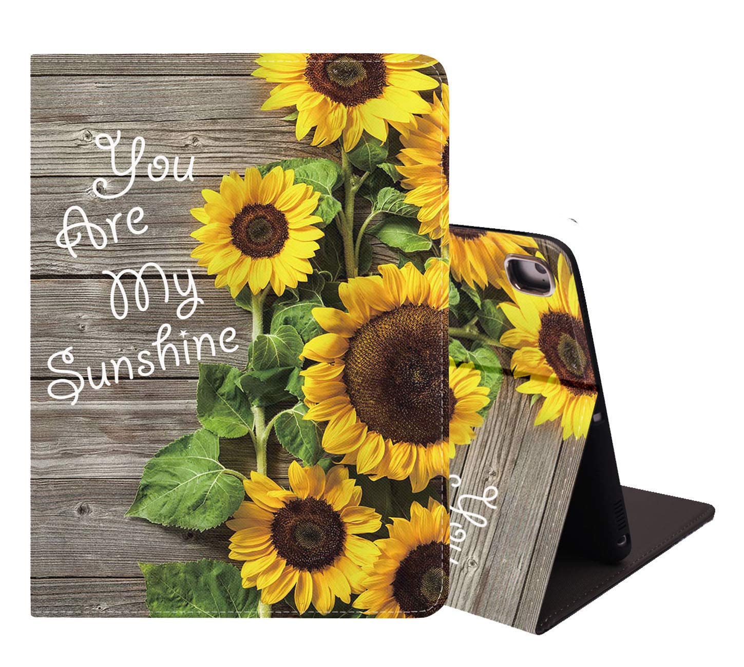 LACOMA iPad 9.7 Case (2017/2018) & iPad Air 1/2 Case - Soft Rubber Back Cover with Protective Leather Stand, Auto Wake/Sleep for iPad 6th/5th Generation - Sunflower Design 