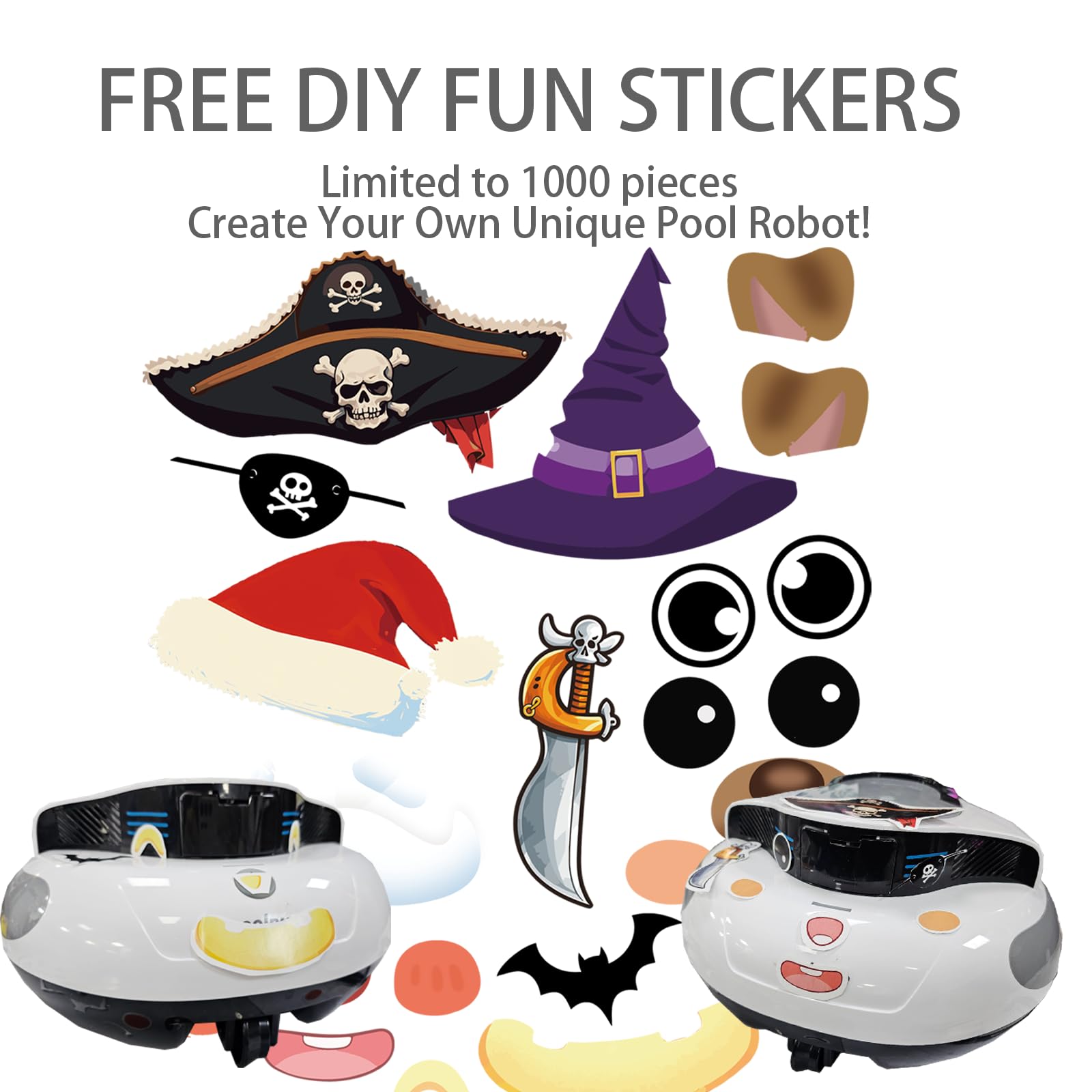 Poolpure Aquaguard SE Cordless Robotic Pool Cleaner - 5000mAh Long-Lasting Battery, Waterproof Design, DIY Stickers - Automatic Vacuum for Above Ground & In-Ground Pools - Perfect for Backyard, Vacation Homes & Commercial Pools
