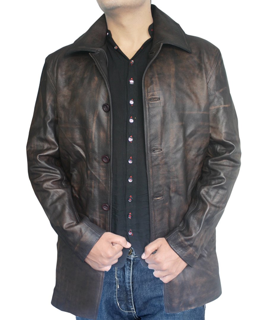 Winchester 3/4 Brown Distressed Leather Coat - Genuine Cowhide Jacket for Men | Vintage Biker Style Outerwear | Perfect for Motorcycle Riding, Casual Wear & Fall Fashion