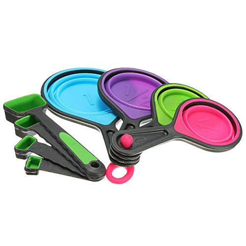 PRAV® 8-Piece Silicone Measuring Cups and Spoons Set - Collapsible Kitchen Tools for Baking, Cooking, and Meal Prep - Perfect for Home Chefs and Professional Bakers
