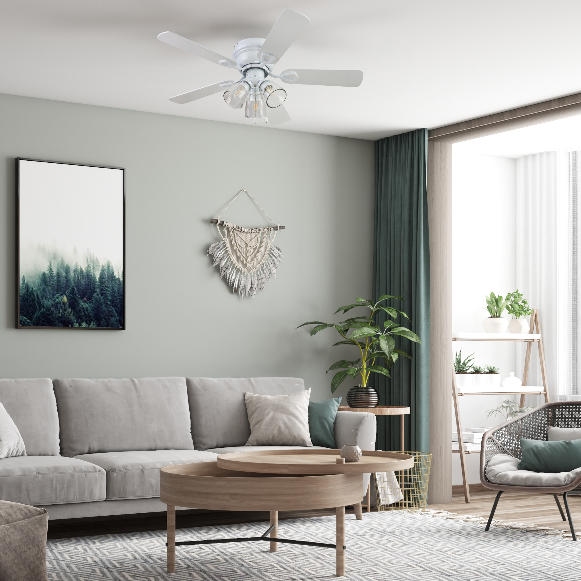 42 Inch White Renton Ceiling Fan with Pull Chain - Perfect for Living Room, Bedroom, and Outdoor Patio Cooling