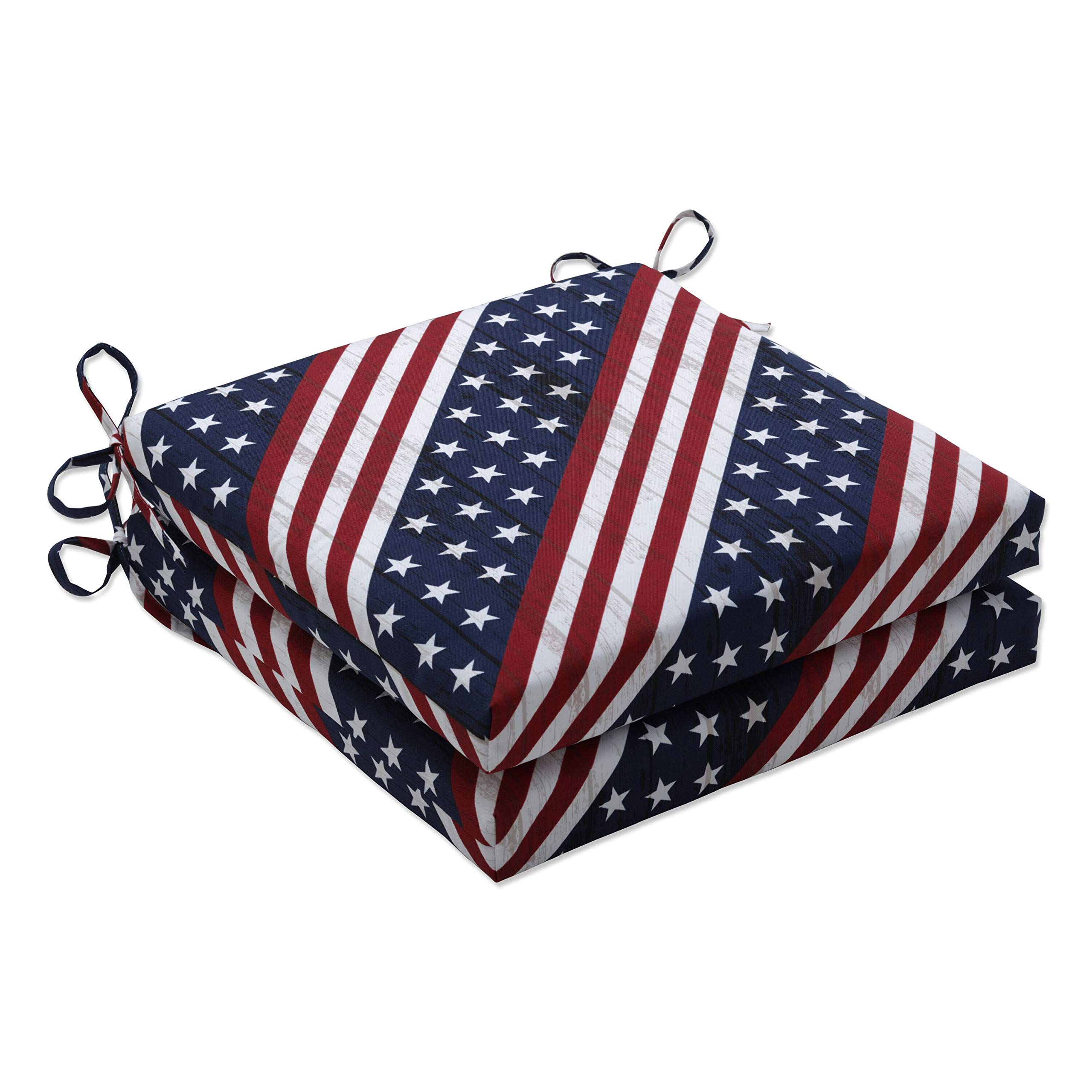 **Pillow Perfect Americana Indoor/Outdoor Square Corner Chair Cushion with Ties - Plush Fiber Fill, Weather & Fade Resistant - 20