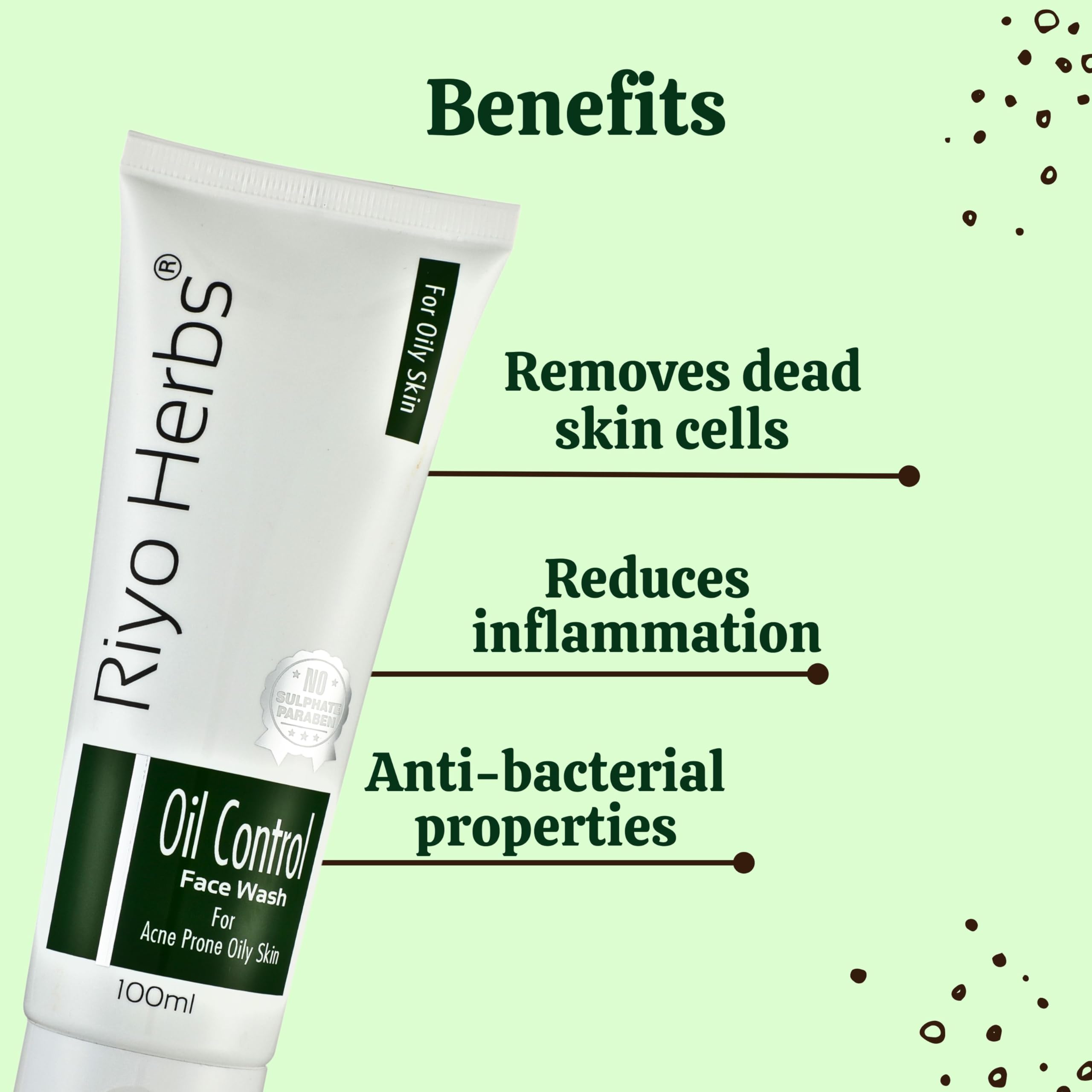 Riyo Herbs Oil Control Face Wash 100ml with 2% Salicylic Acid - Tea Tree, Neem & Aloe Vera for Oily & Acne-Prone Skin | Deep Cleansing & Pore Minimizing | Perfect for Daily Skincare Routine & Breakout Prevention