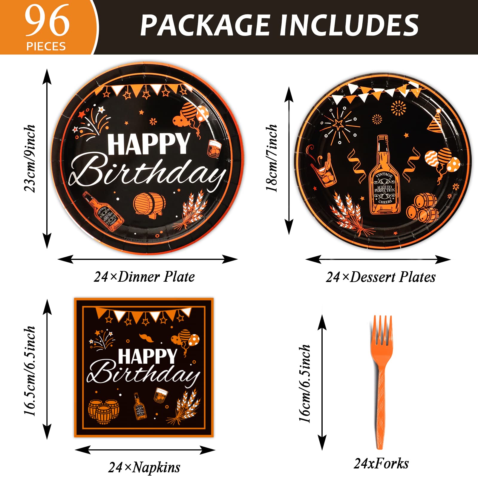 96-Piece Black & Gold Cheer Theme Birthday Party Supplies Set - Plates, Napkins & Tableware for 24 Guests | Perfect for Birthday Parties, Baby Showers & Special Celebrations | Elegant Party Decorations & Favors