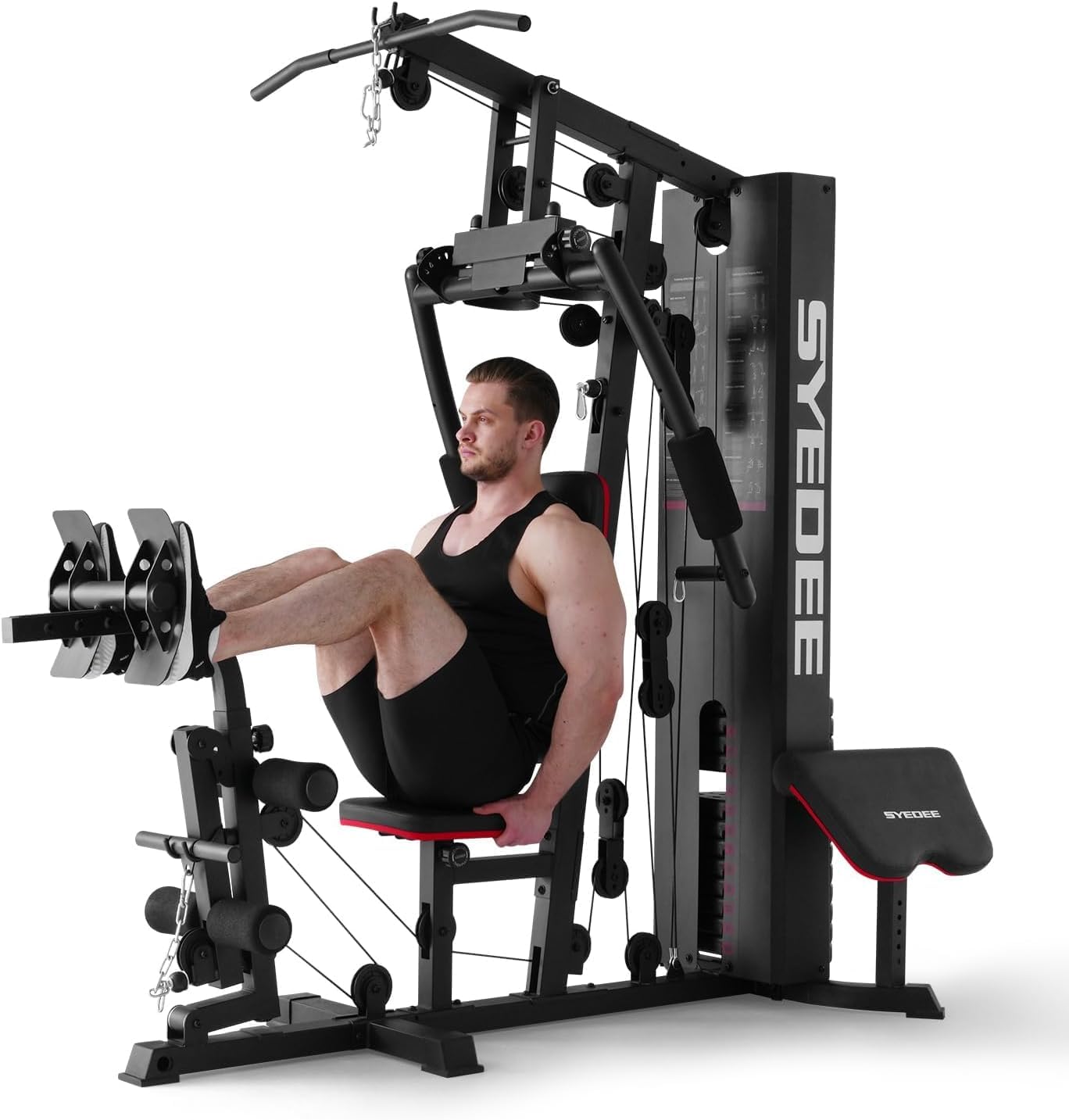 Mikolo 150LBS Weight Stack Home Gym - Multifunctional Workout Station with Pulley System for Full Body Strength Training - Perfect for Home Fitness, Strength Building & Muscle Toning